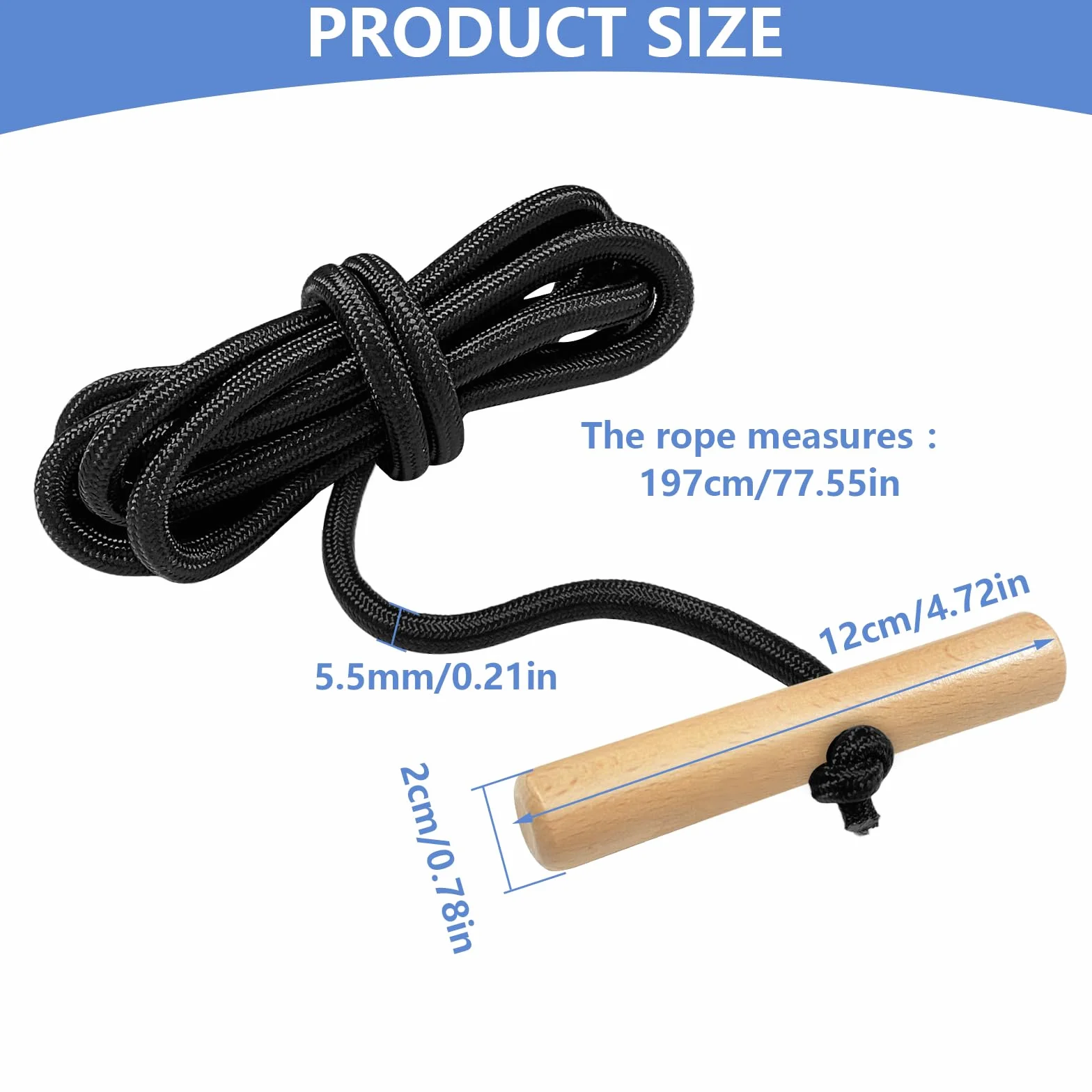 Corde de Luge avec Poignée en Bois, 1.97m Laisse pour Luge, Corde de Traîneau, Accessoires pour Traîneaux, Diamètre 5.5mm