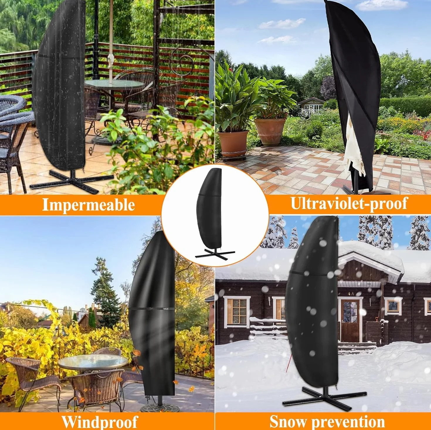 Housse de Protection pour Parasol 420D Imperméable Anti-UV 2,7-3,5 m avec Perche Télescopique