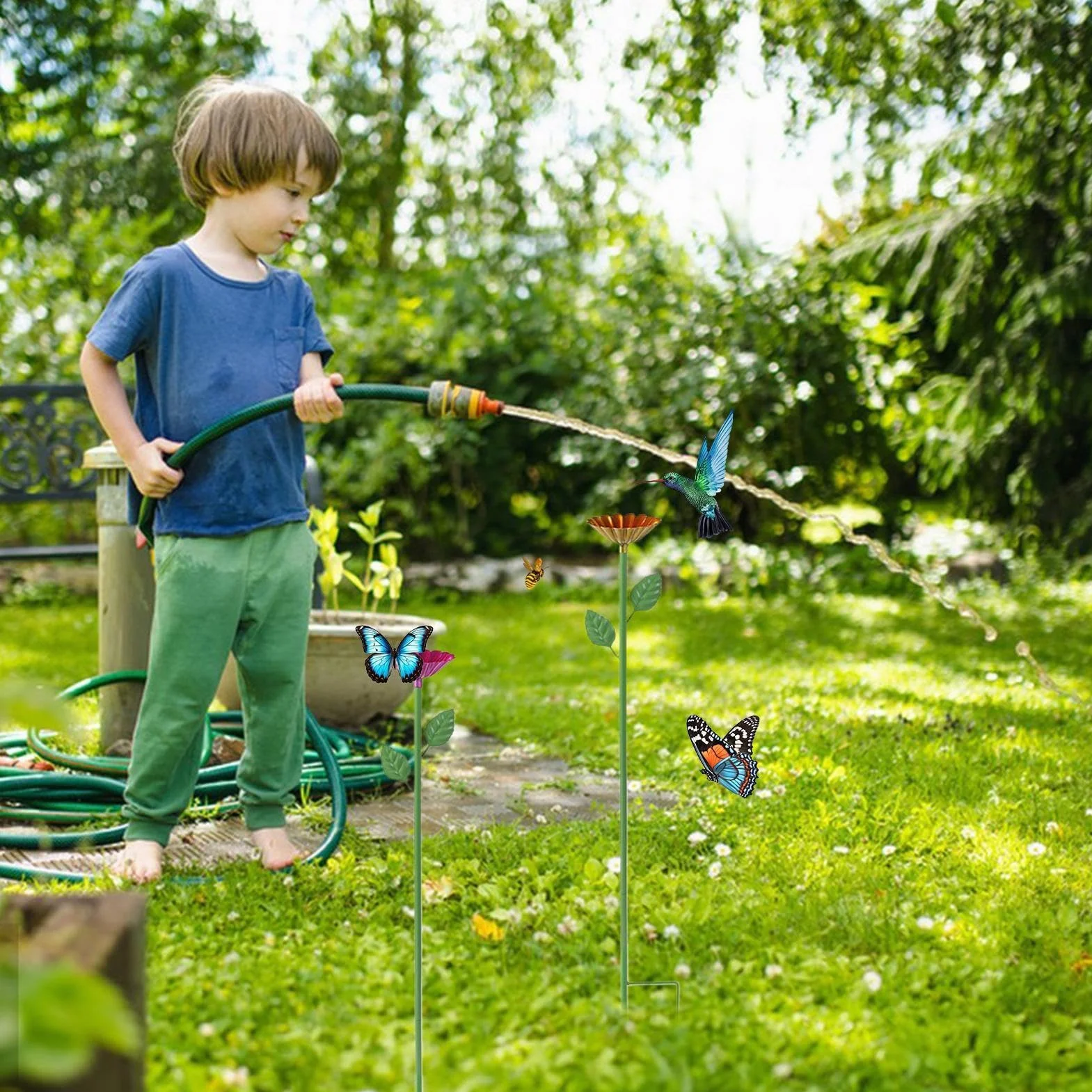 Abreuvoir pour Abeilles et Oiseaux avec 2 Piquets - Bain Oiseau Extérieur