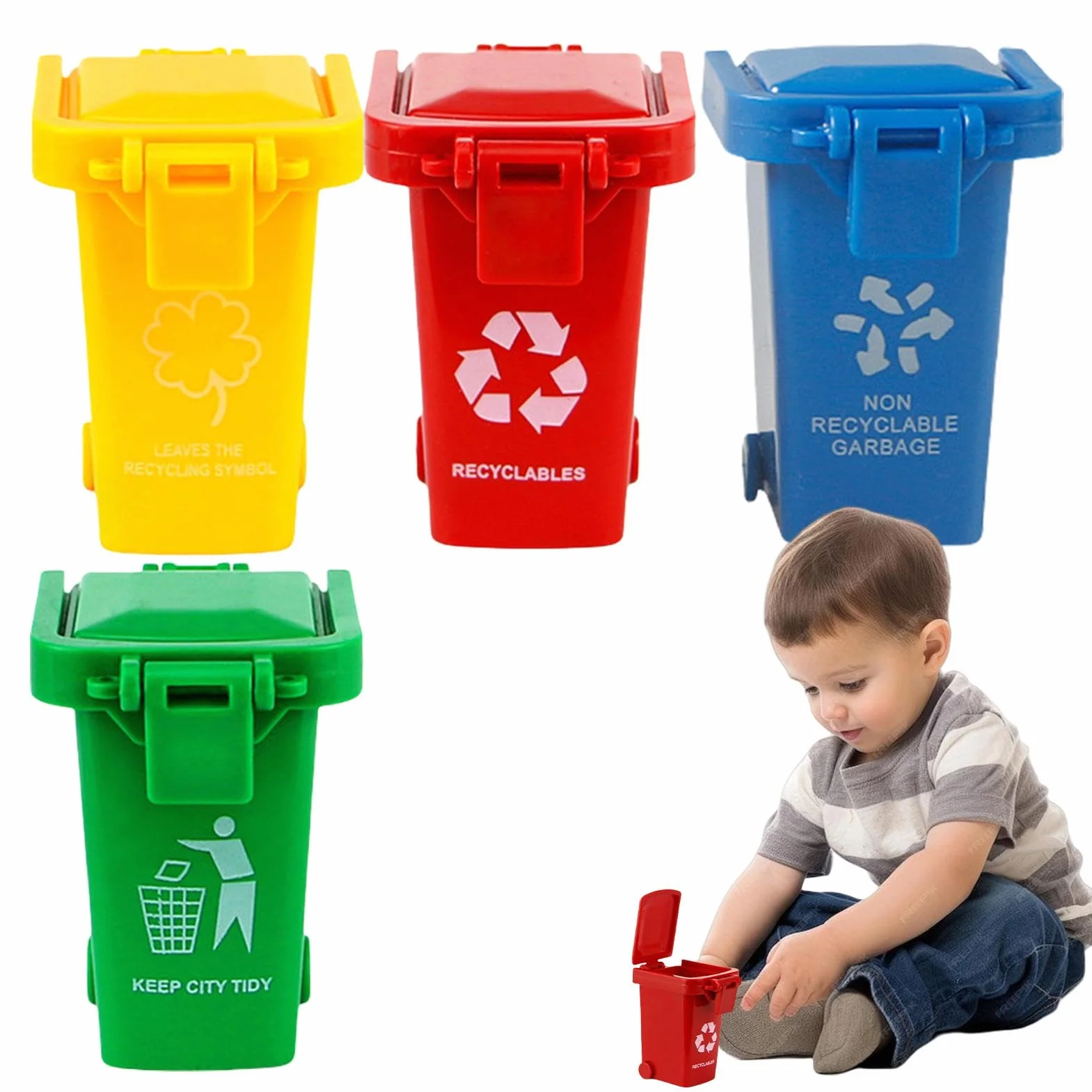 Corbeille de Recyclage Bureau 4 Pièces Poubelle Tri Déchets