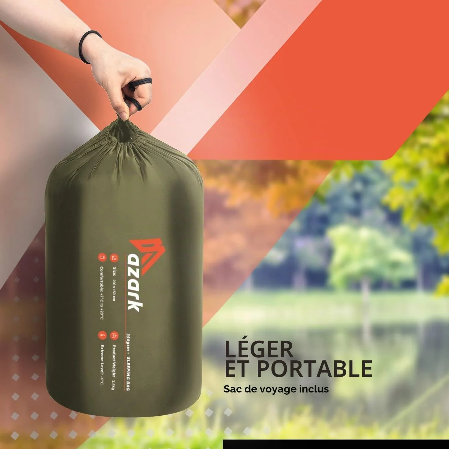 azark Sac de Couchage de qualité supérieure, 350 g/m², léger et imperméable, 4 Saisons de Camping, randonnée et Plein air, Sac de Couchage pour Adultes et Enfants