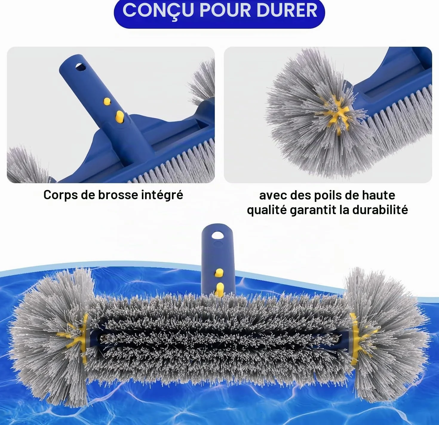 Brosse de piscine 45 cm POOLAZA pour piscine enterrée/hors sol, nettoyage mural robuste