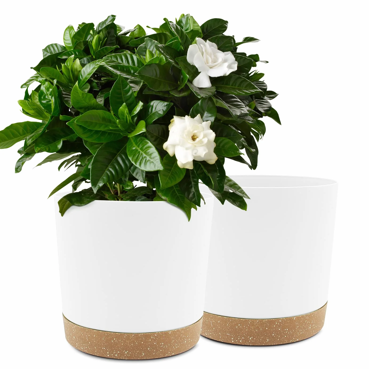 Lot de 2 Pot de Fleur Interieur 25.4cm Cache Pot Plante Grande Taille Plastique avec Trous de Drainage et Base Amovible Blanc