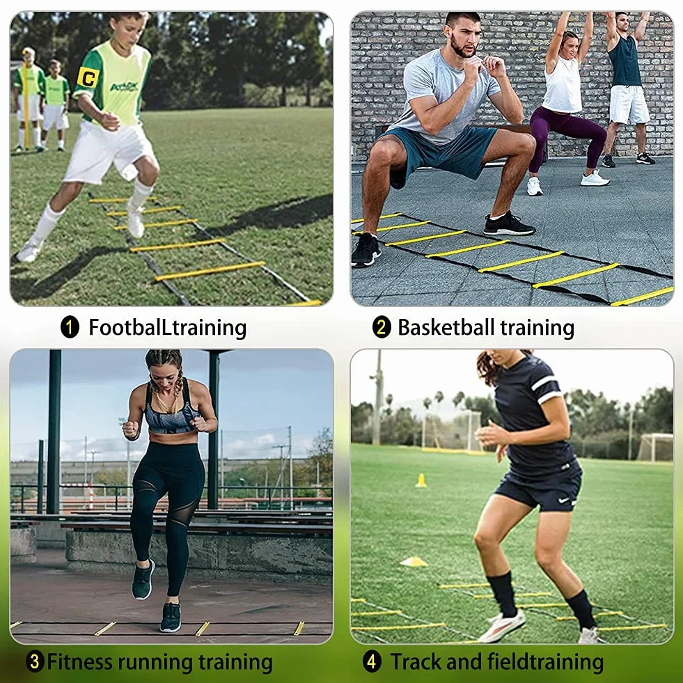 Football Entrainement Kit, Échelle de Rythme 6 Mètres, Football Kick Entraîneur Solo Entraînement, 12 Cônes de Disque, Ensemble d'entraînement de vitesse et d'agilité pour Enfants et Adultes