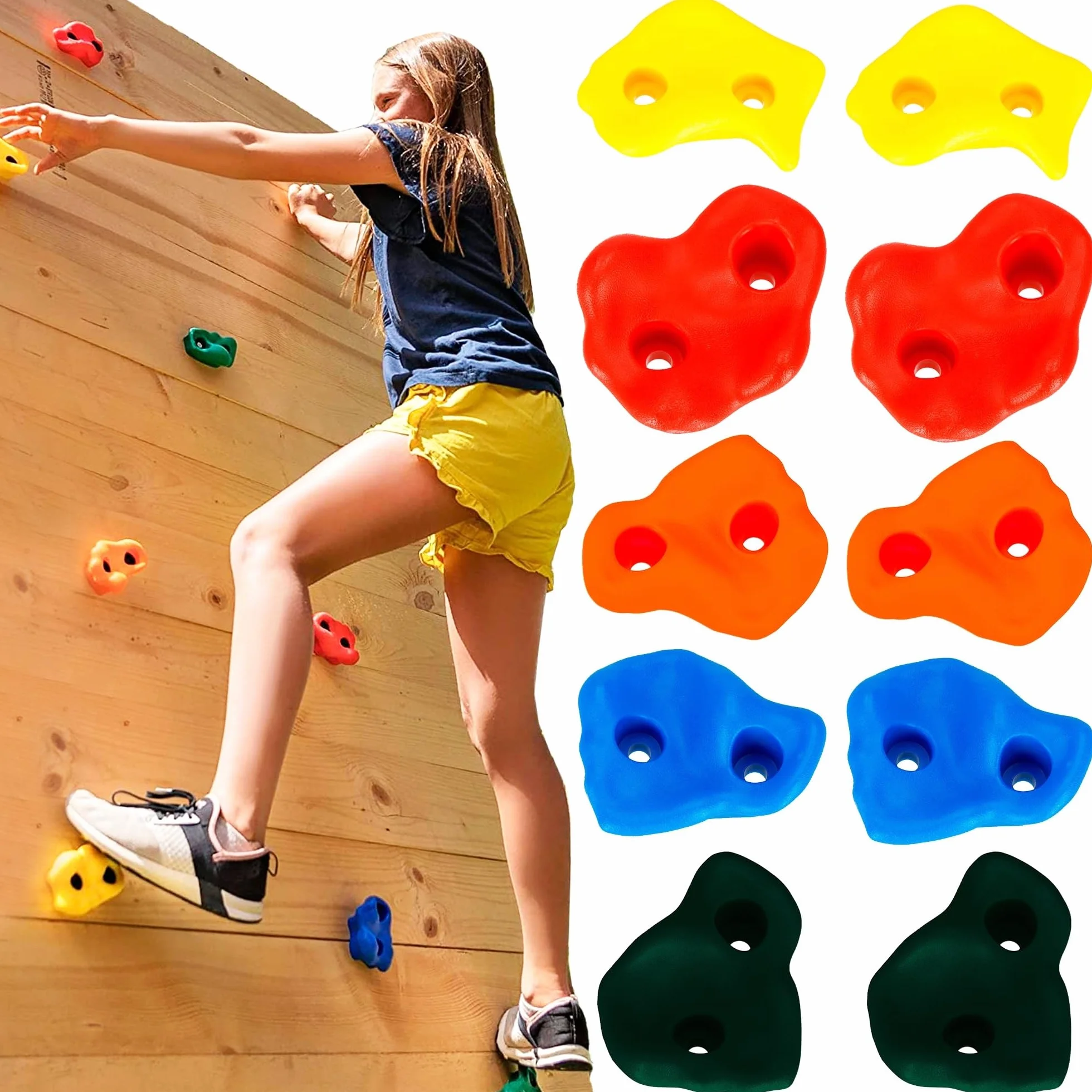 SPRINGOS Lot 10 Prises d'escalade Enfant avec Fixation – Plastique Multicolore, Surface Rugueuse, Vis Incluses – Mur Escalade Maison Chambre Jardin Dès 3 Ans