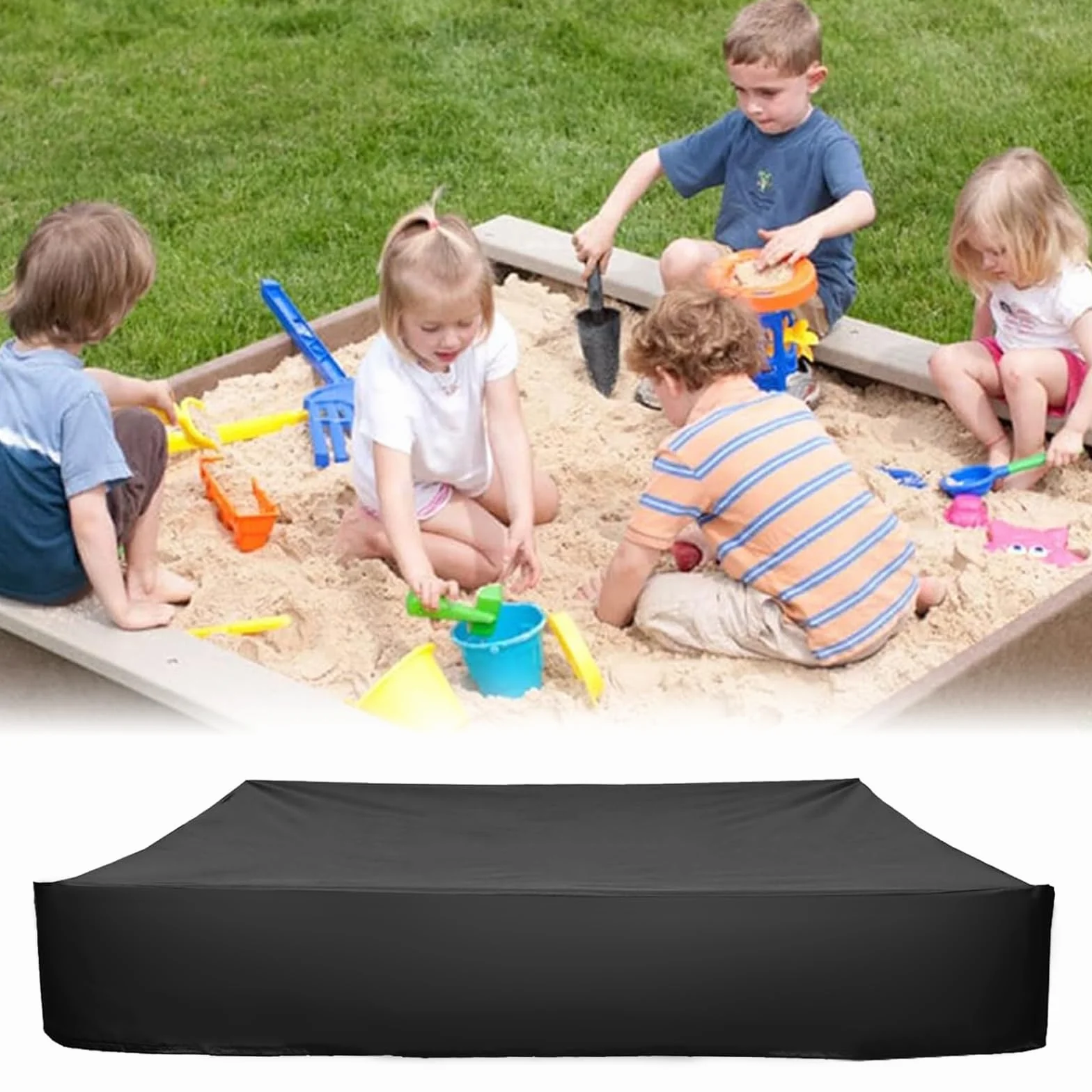 Housse de Bac à Sable Imperméable 150x150x20 cm Couverture Protection avec Cordon de Serrage Jardin