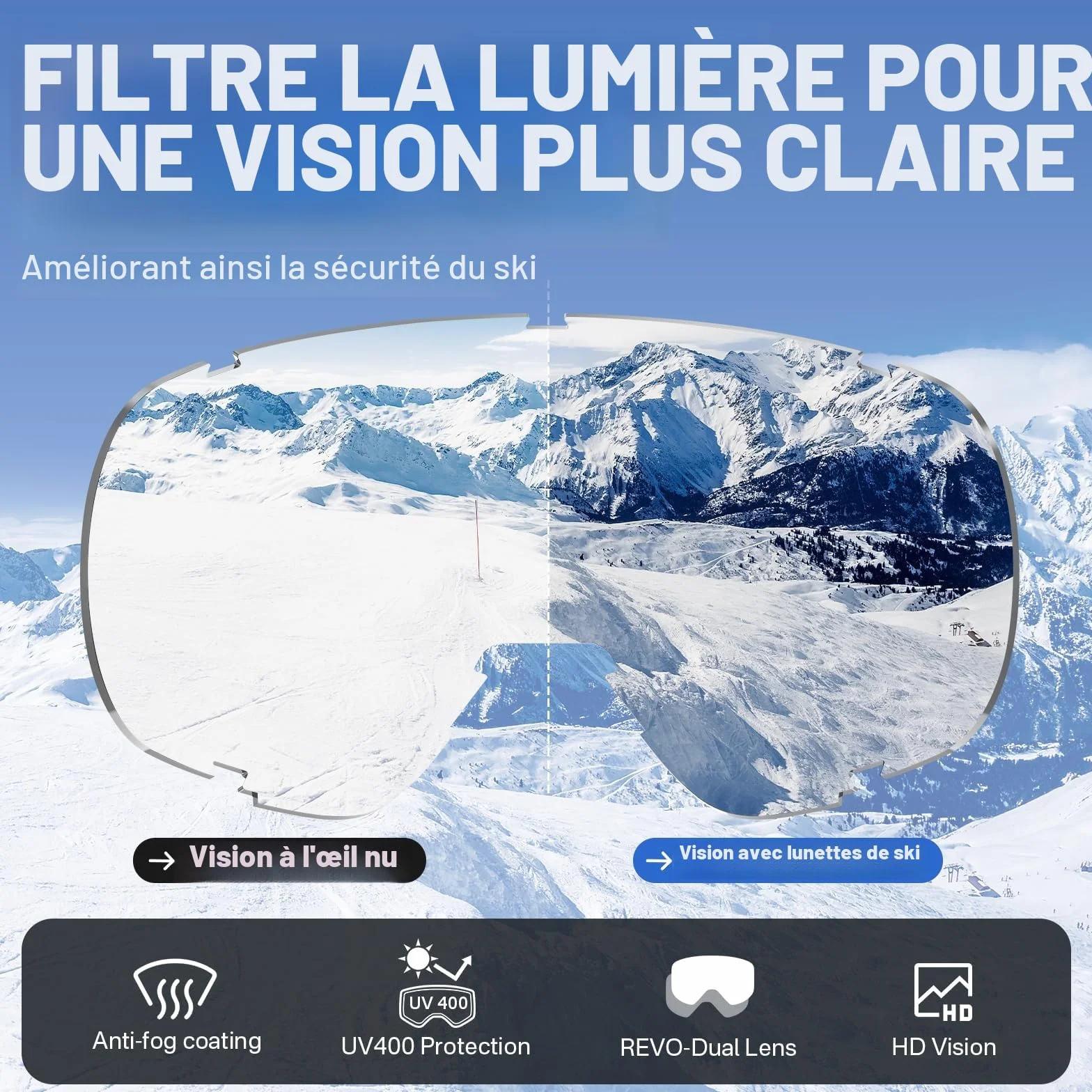 Masque de Ski OTG réglables, protection UV400, Lunettes de Snowboard pour ski snowboard