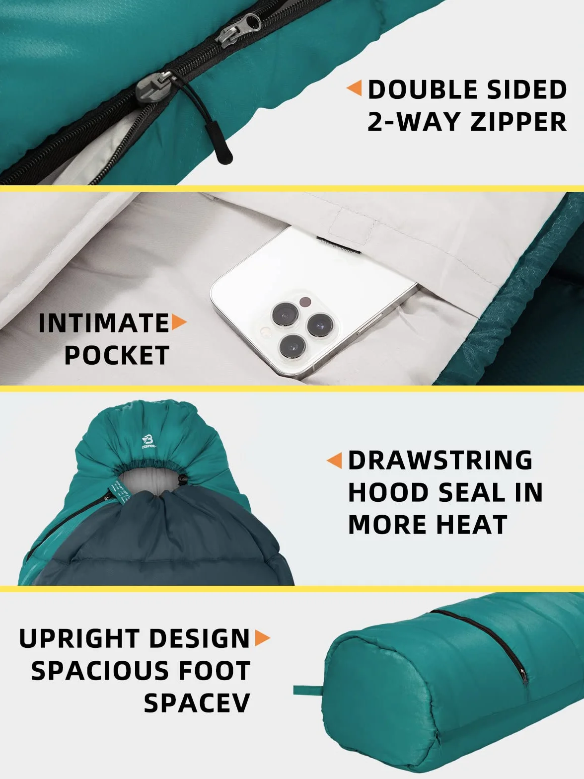 Bessport Sac de Couchage -9 - 0℃ pour de Couchage Momie pour Adultes 3-4 Saisons Compact Sac Couchage Sarcophage Grand Froid, Convient pour le camping, la randonnée, les activités de voyage en plein air