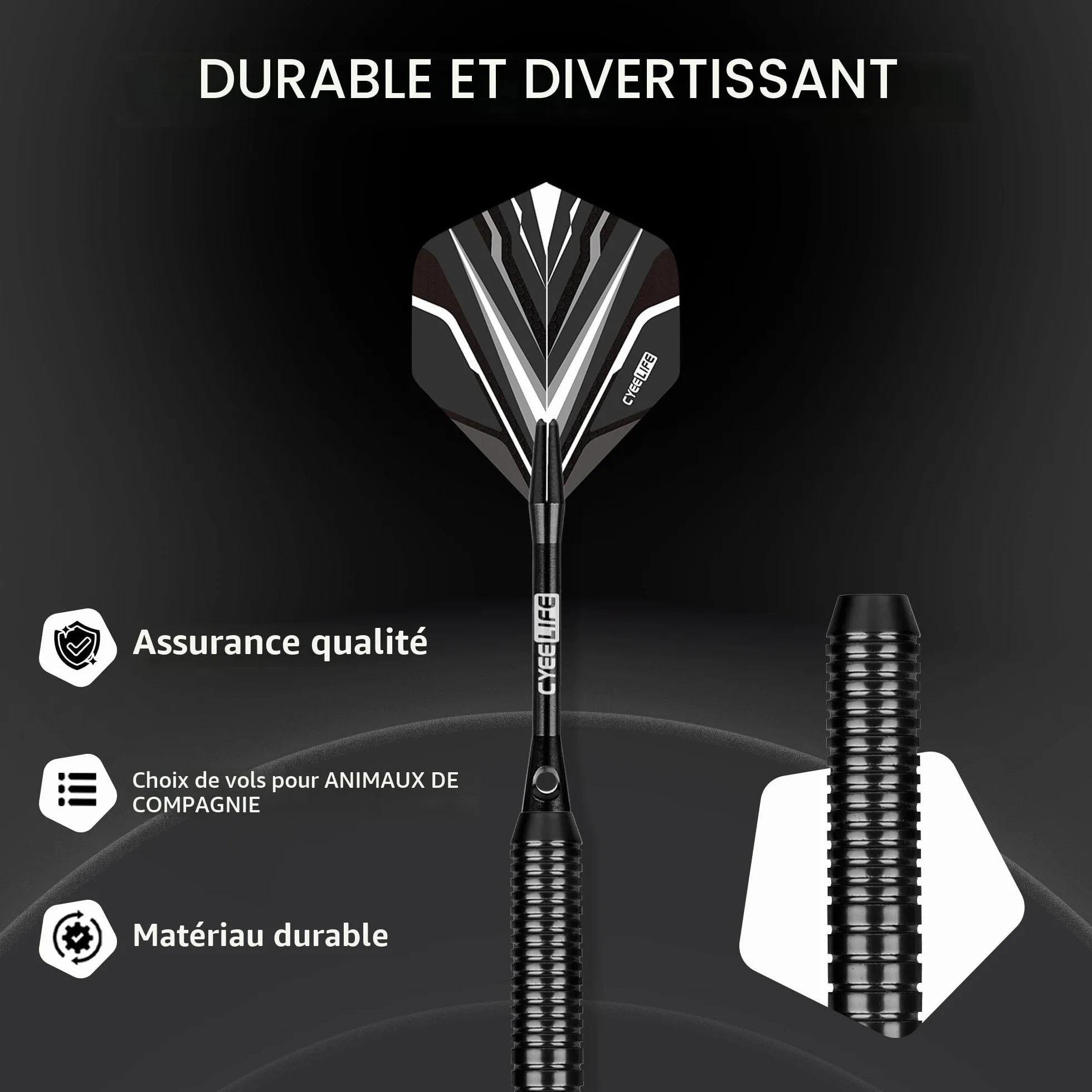 CyeeLife Jeu de fléchettes à pointe souple avec fût en laiton, fléchettes professionnelles à pointe plastique, tiges en aluminium/PC + 6 ailettes + 30 pointes souples + 20 joints toriques + 2
