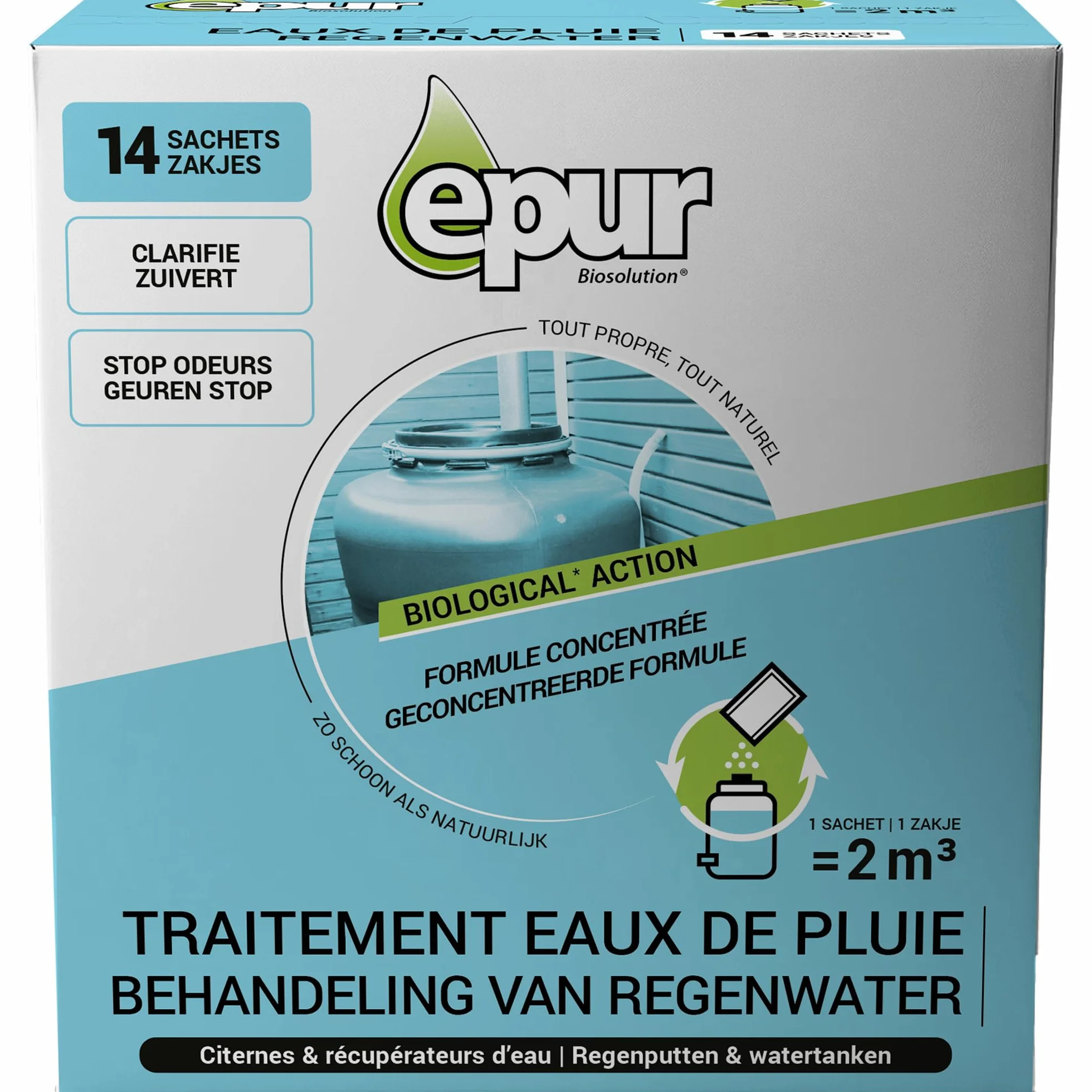 Epur Traitement Eaux De Pluie pour Citernes Réservoir Formule Concentrée 14 x 40 Gr