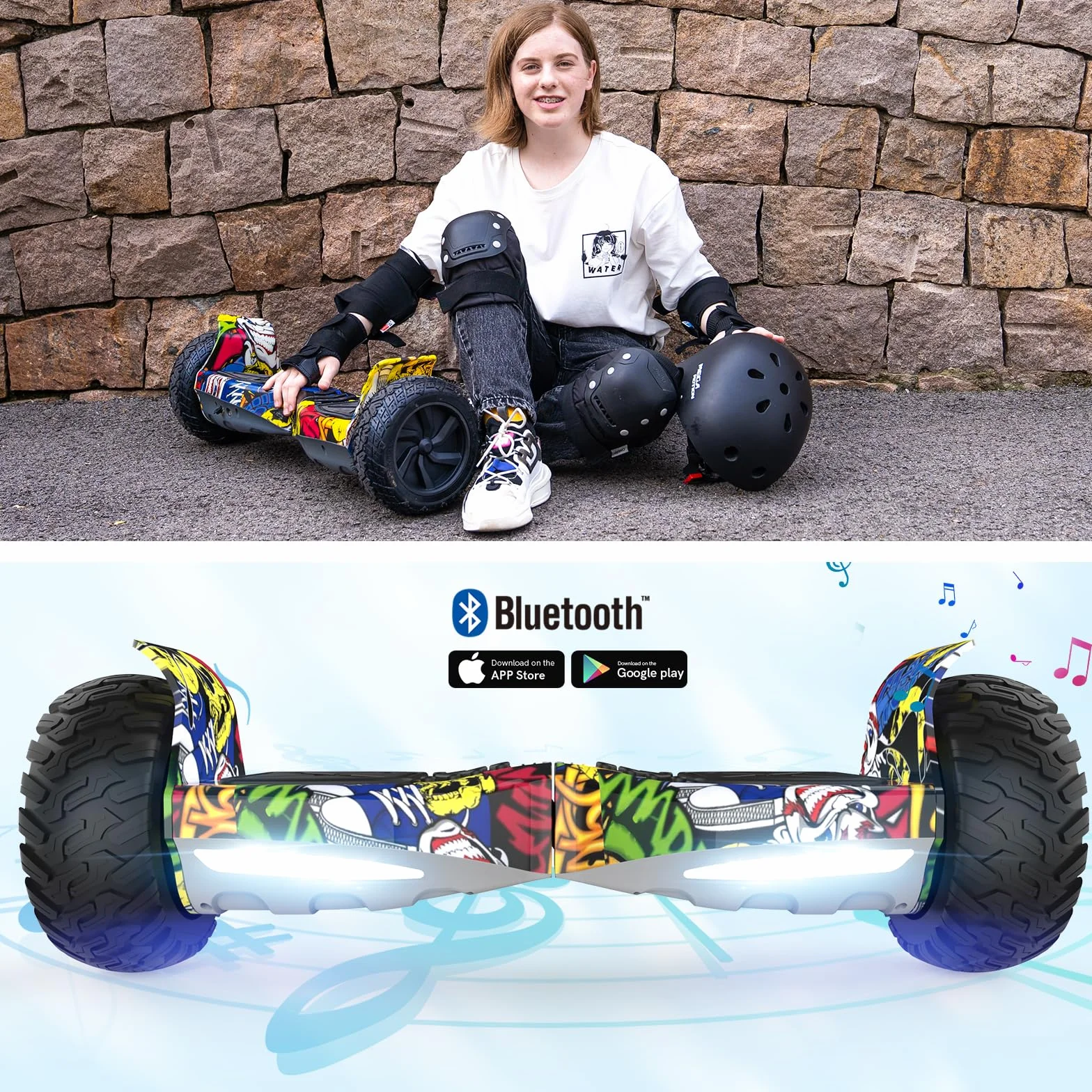 RCB Hoverboards SUV Auto-équilibré, APP contrôle Fonction, Hoverboard de 8,5 Pouces Bluetooth+ Hoverkart Go Kart，Cadeau pour Enfants et Adolescents