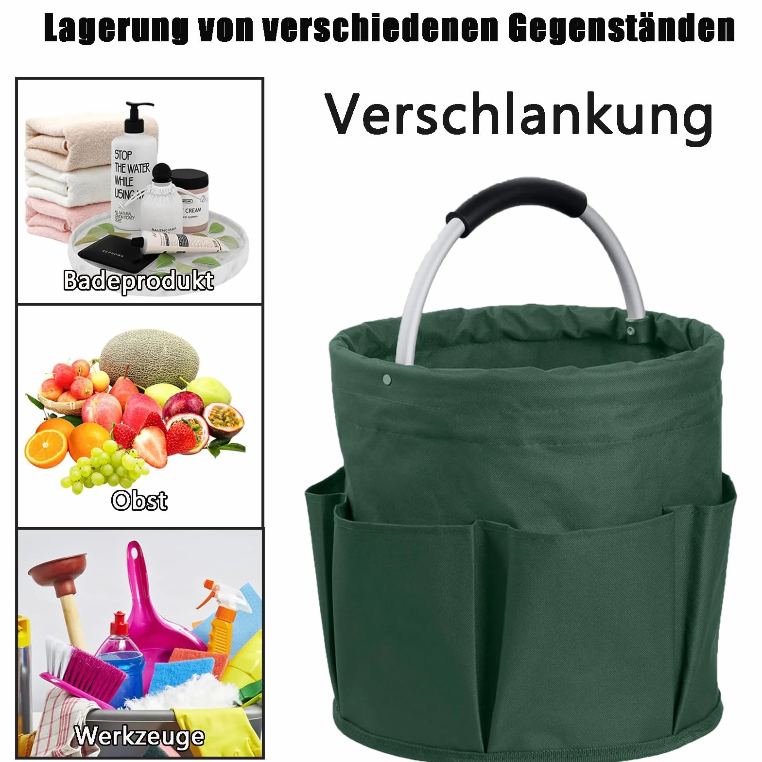 Organisateur de Nettoyage Pliable, Sac à Outils avec 6 Compartiments, Panier de Rangement, Vert