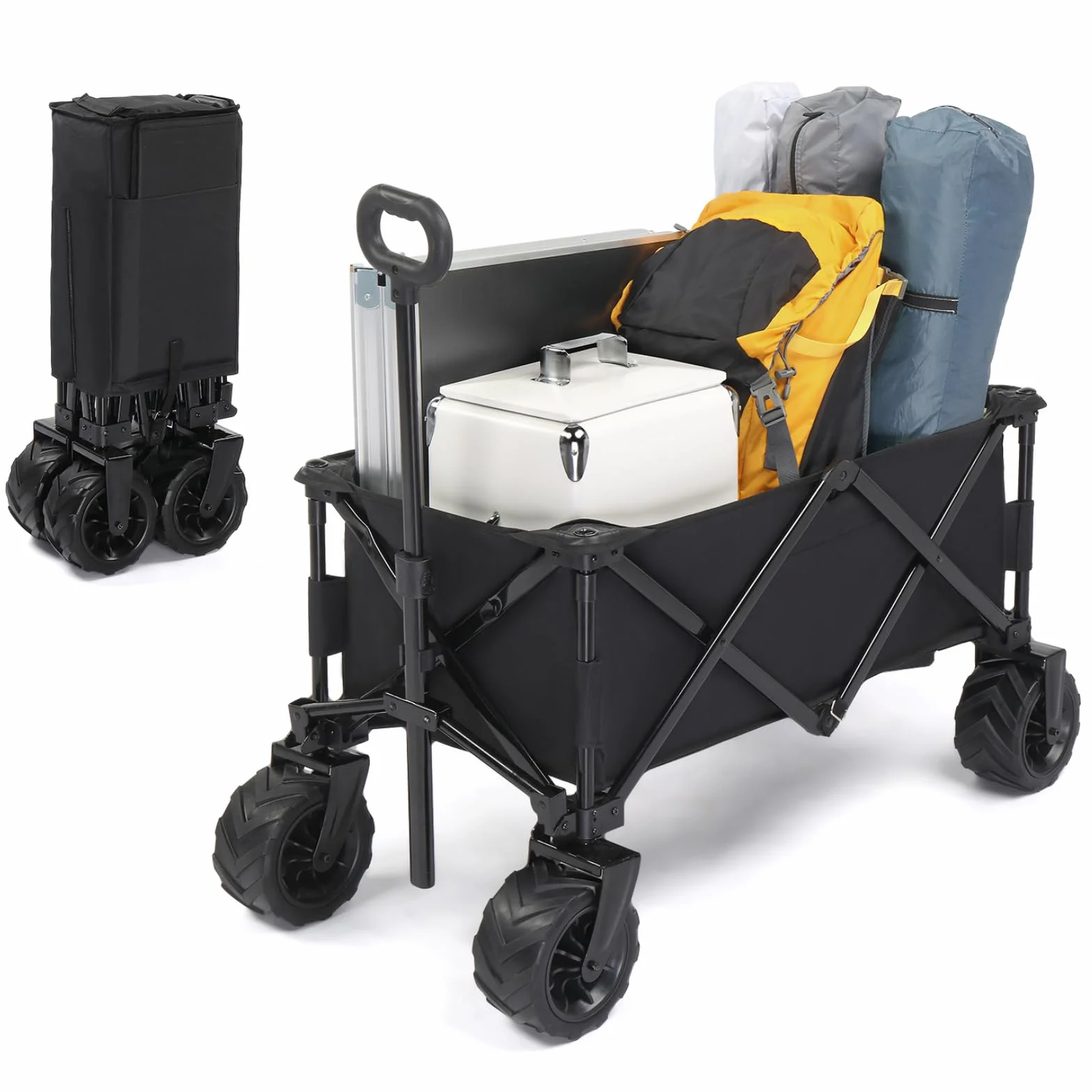 LEADZM Chariot de Plage Pliable Tout Terrain 91kg 107x54x91 cm Noir