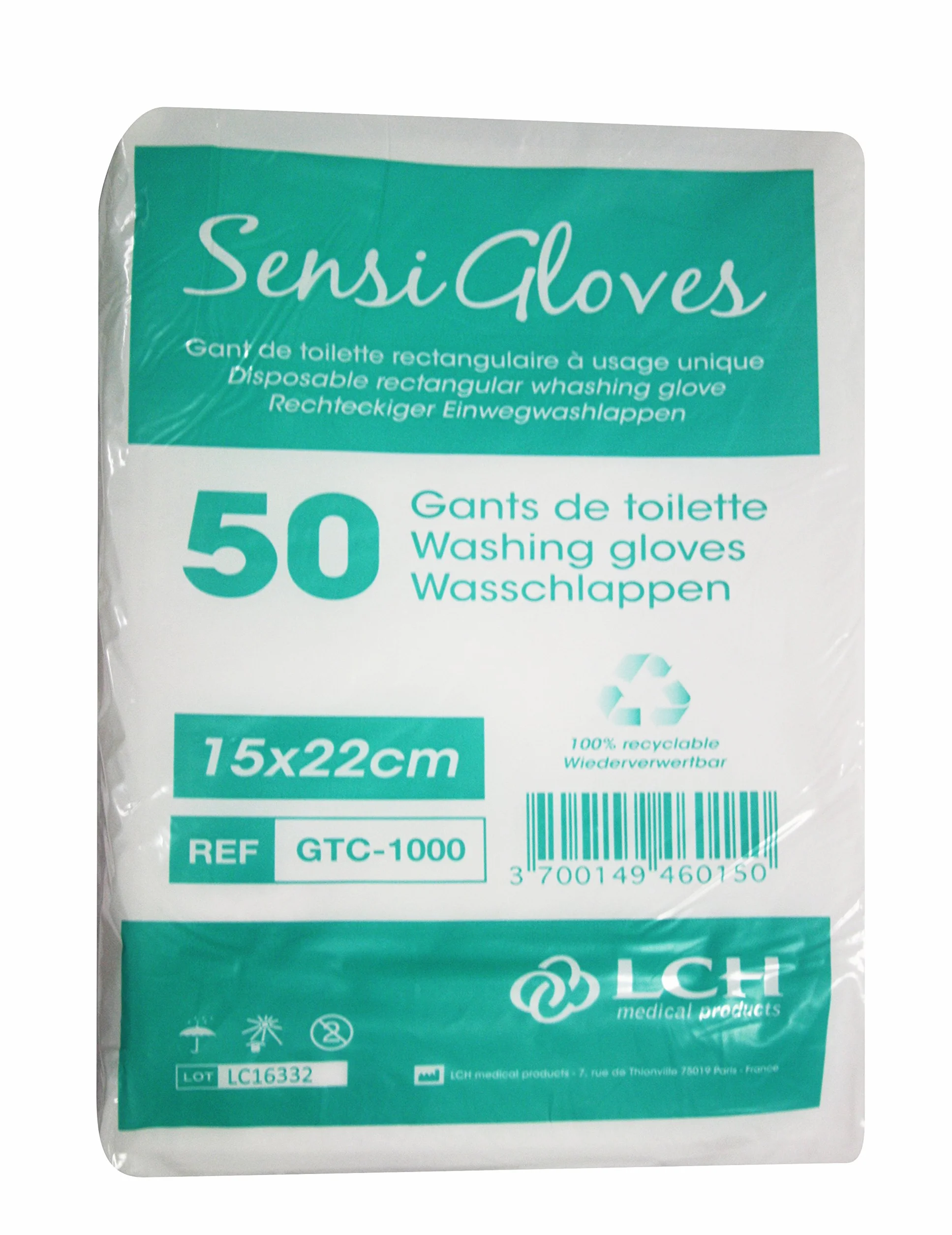 LCH Sensigloves Gants de Toilette jetables Sachet de 50 Pièces