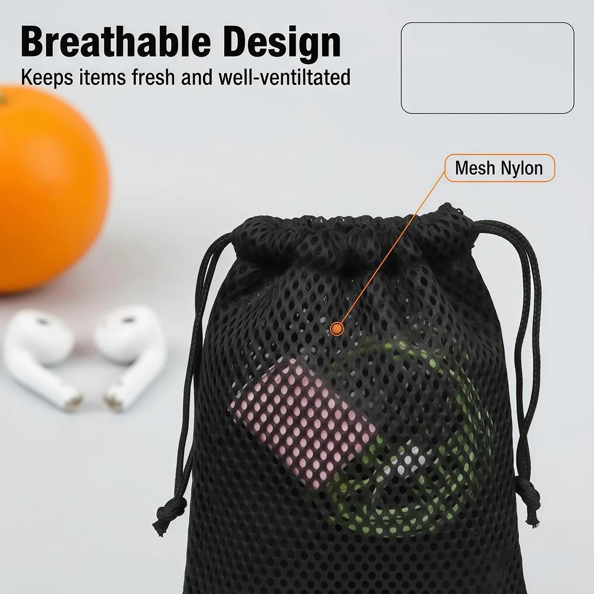 Lot de 6 petits sacs de rangement en maille de nylon noir avec cordon de serrage pour mini affaires, téléphone portable, MP3, cosmétiques - 10 x 15 cm
