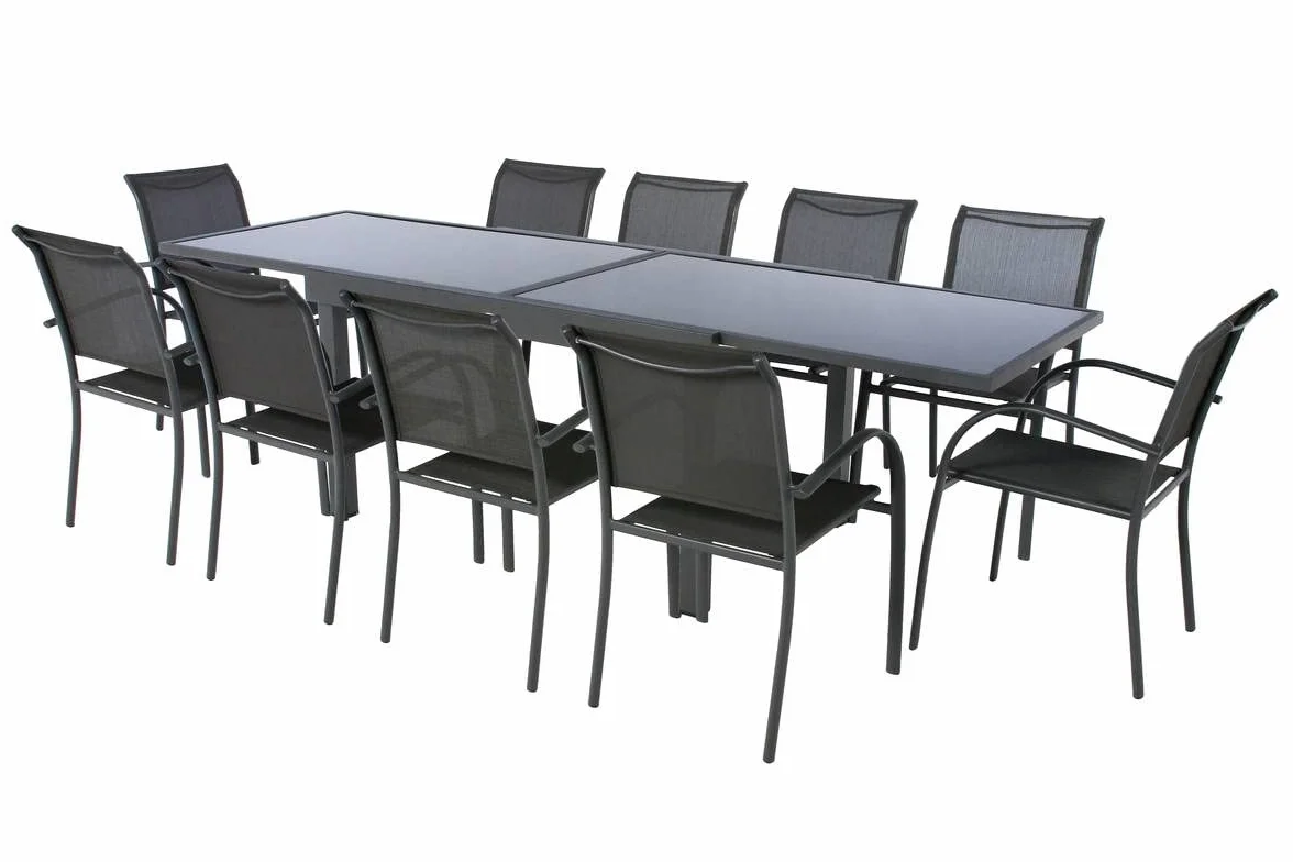 Hespéride Table de Jardin Extensible Piazza Gris Graphite 10 Places Aluminium Antirouille Verre Trempé