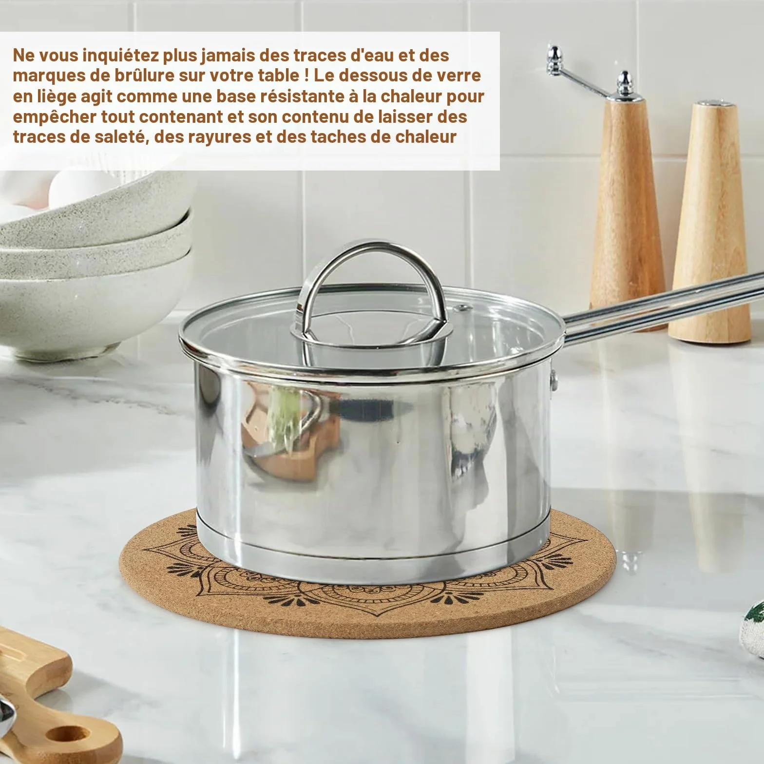 Lot de 2 dessous de plat en liège motifs 19 cm résistants à la chaleur pour casseroles