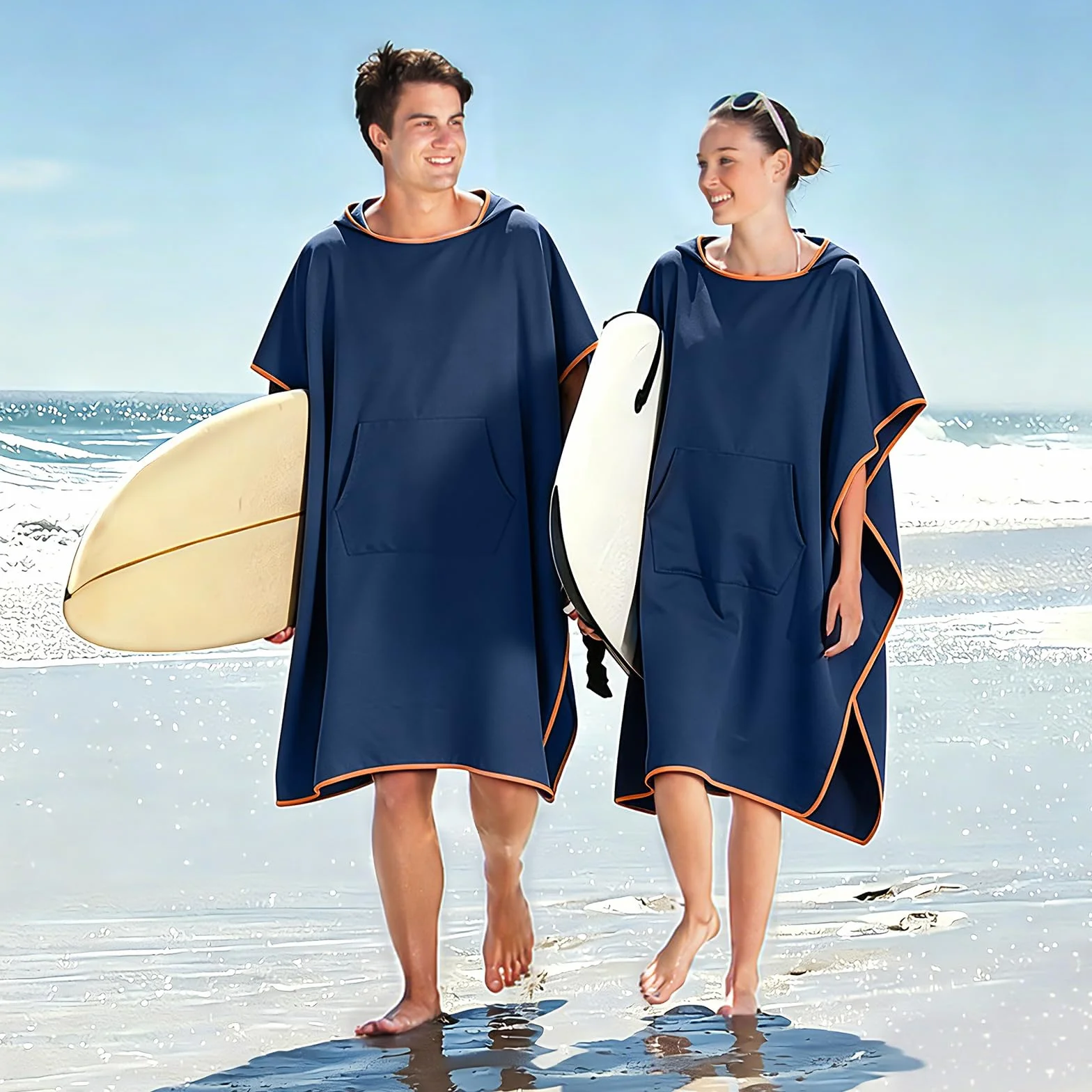 Poncho de Bain Adulte, Poncho de Plage Femme Homme, Serviette de Plage pour se Changer avec Capuche, Serviette Microfibre Plage, Peignoir de Bain pour Camping, Surf, Natation, Plongée