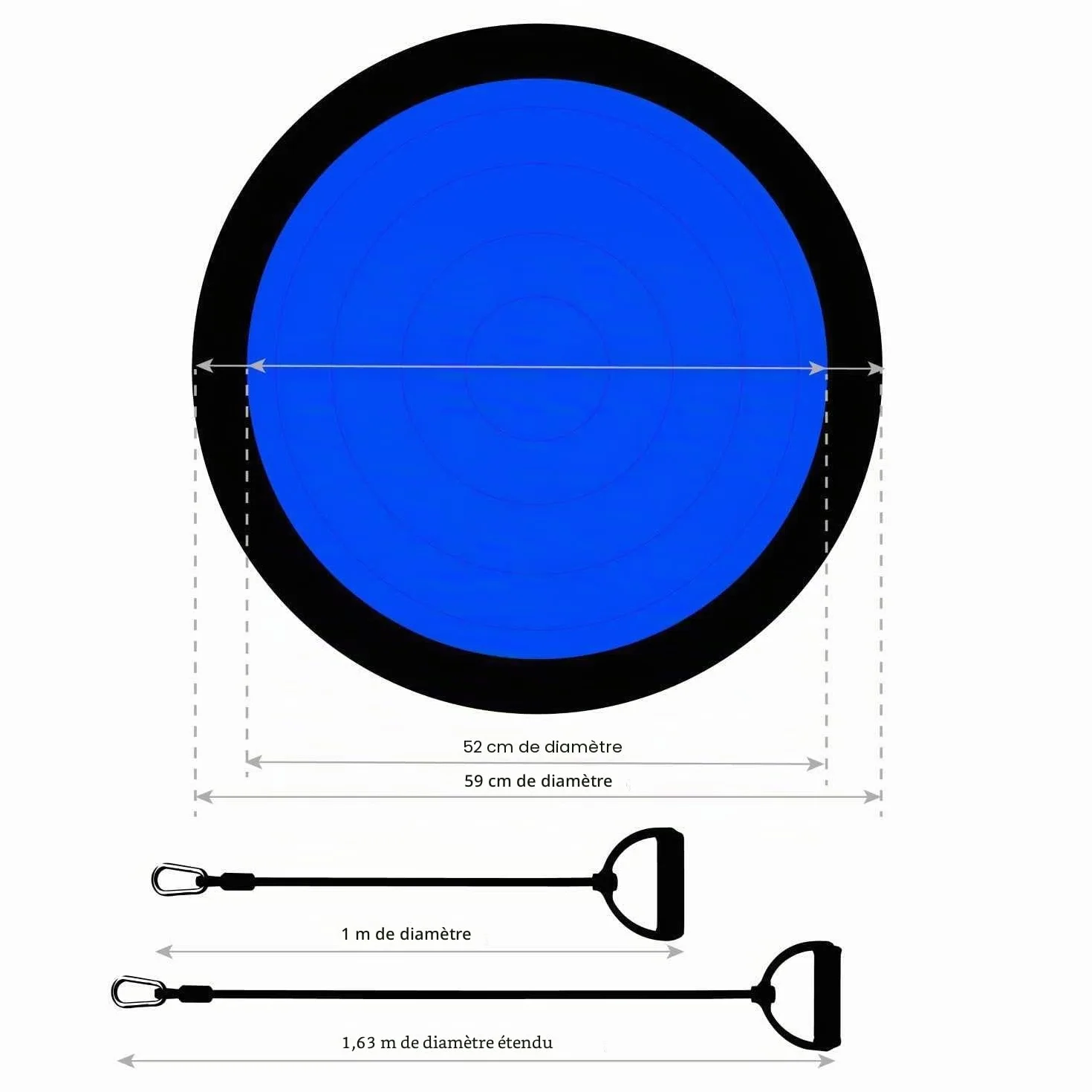 Demi Ballon Equilibre, Demi Sphere, Pliométrie, Proprioception, Antidérapant avec Gonfleur et Bandes de Résistance