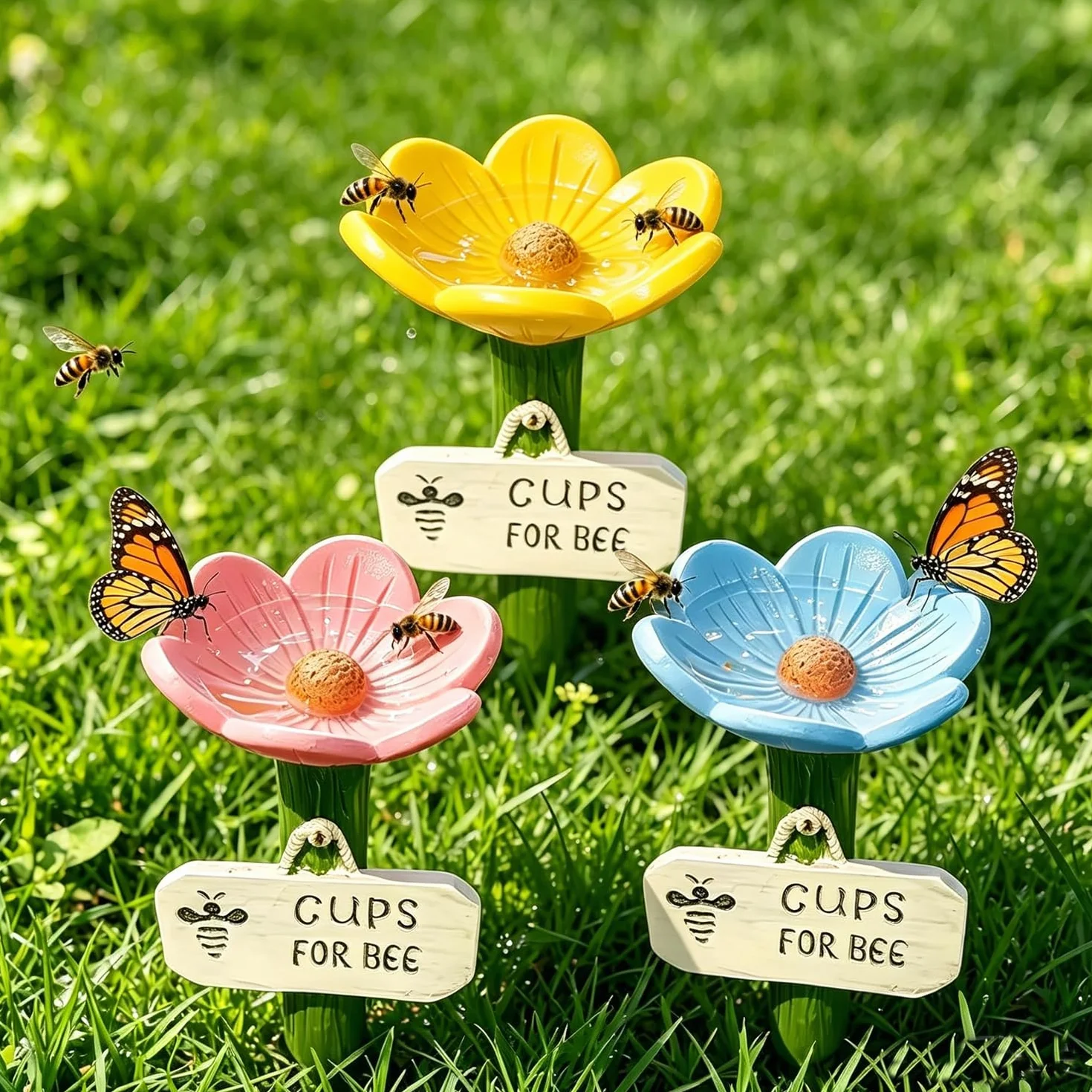 Station d'Abreuvement pour Insectes et Abeilles, Gobelets d'Eau Décoratifs Réutilisables, Abreuvoir d'Extérieur pour Pollinisateurs (5)