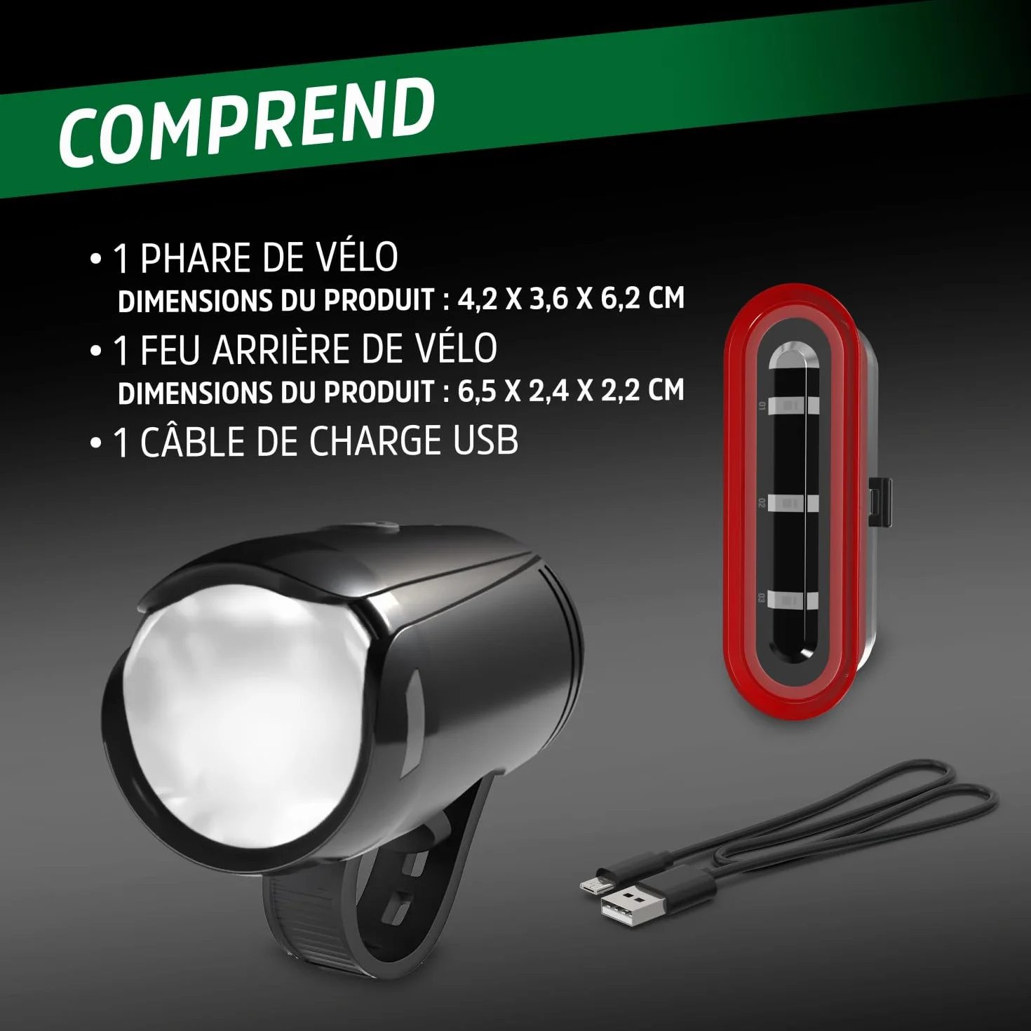 Energizer - Ensemble de Feux de vélo Avant et arrière Rechargeables 100 lumens, Feux USB, LED imperméables Avant et arrière pour pour la Conduite Nocturne.