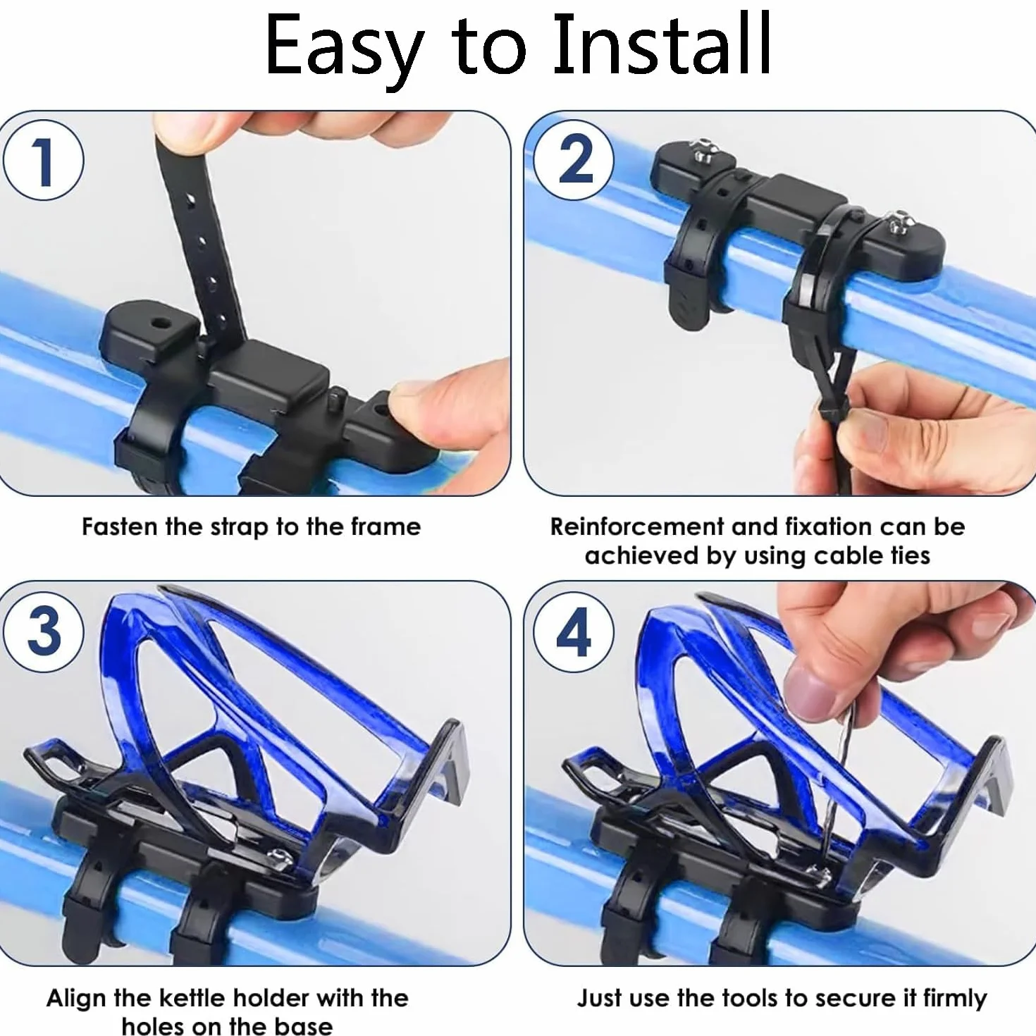 MEISO Support Adaptateur Porte Bidon Velo Universel, Bicyclette VTT Support Adaptateur pour Porte Bouteille, Accessoires d'Équitation avec Sangle Antidérapante, Installation Facile, Noir
