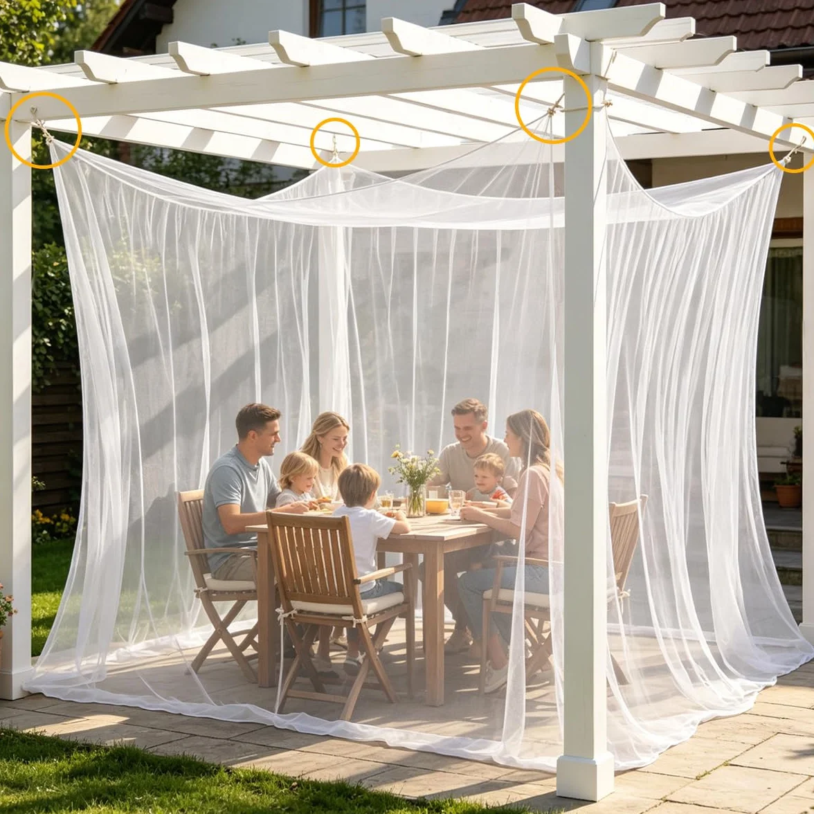 Moustiquaire d'extérieur,Moustiquaire pour l'intérieur et l'extérieur,Moustiquaire pour Lit Double-300 x 300 x 250 cm,220 Mailles,pour intérieur et extérieur,Terrasse,Patios et Camping (Blanc)