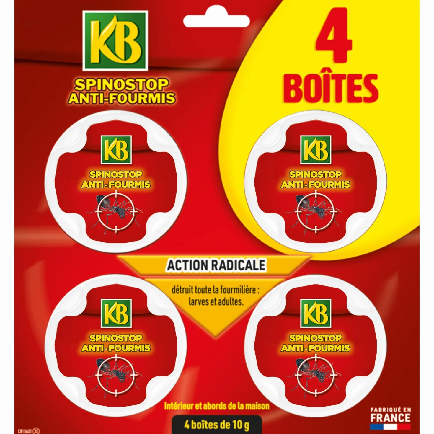 KB HOME DEFENSE Spinostop Anti-Fourmis Appâts 4x10g – Élimine Nid Larves – Spinosad Intérieur Extérieur
