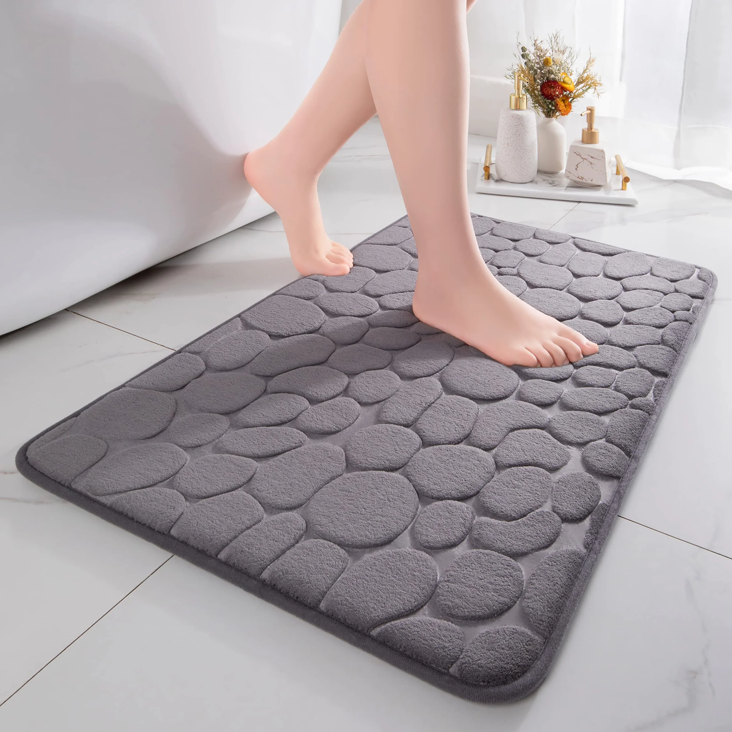 Tapis de Bain en Mousse à Mémoire de Forme Antidérapant 43 x 61 cm Gris foncé