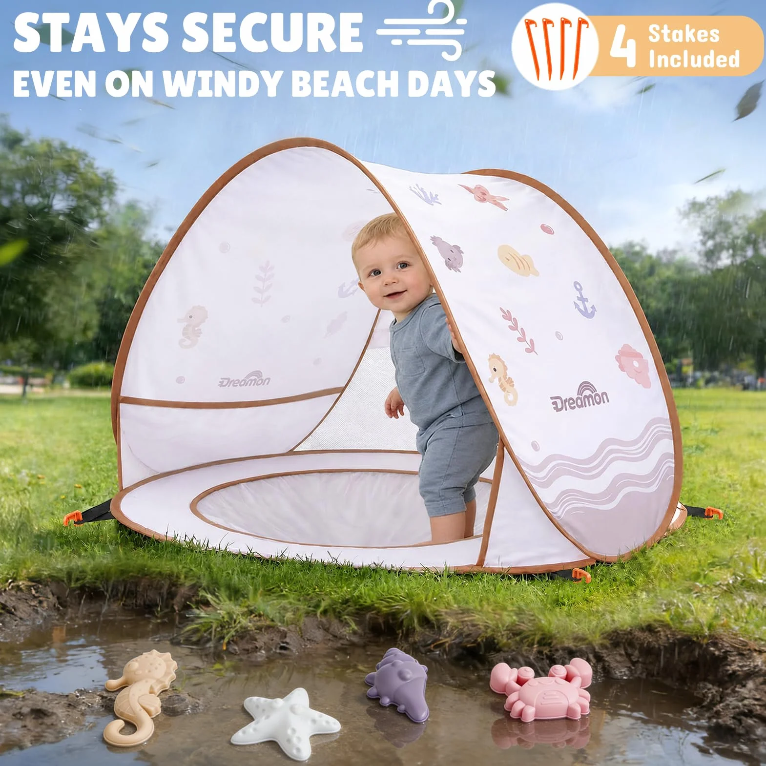Tente de Plage Anti UV Bébé Portable avec Mini Piscine pour la Plage, Le Jardin, Le Camping et Les Activités en Plein Air