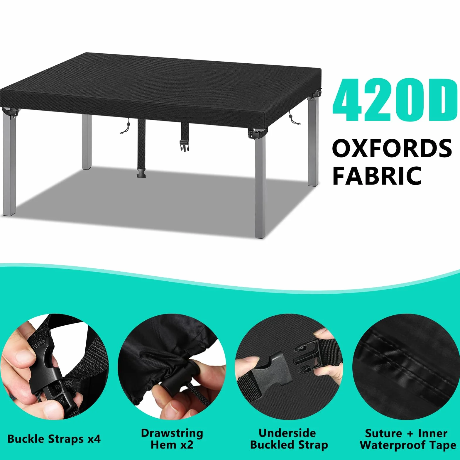 Housse pour table de jardin noire 180x100x15 cm imperméable tissu Oxford 420D