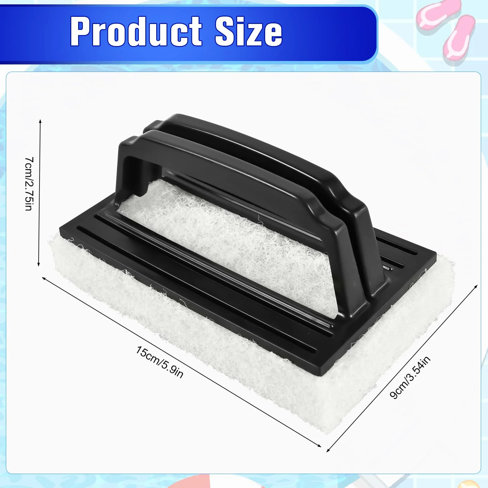 Brosse Éponge pour Piscine de Nettoyage Ligne d'eau Mur Plancher Noir
