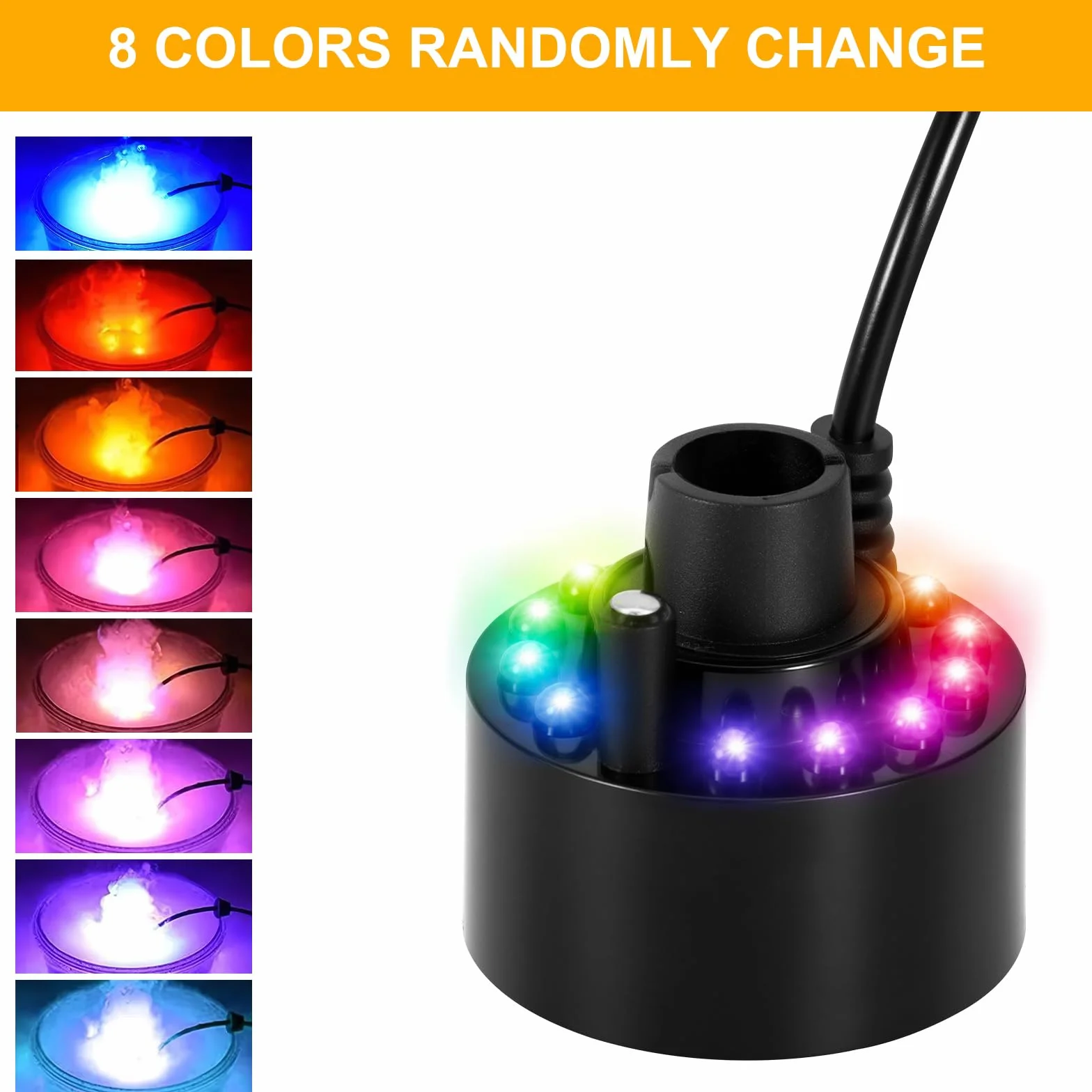 Mini Machine à Brouillard Ultrasons 24V avec 12 Lumières LED pour Étang Aquarium Jardin Noire