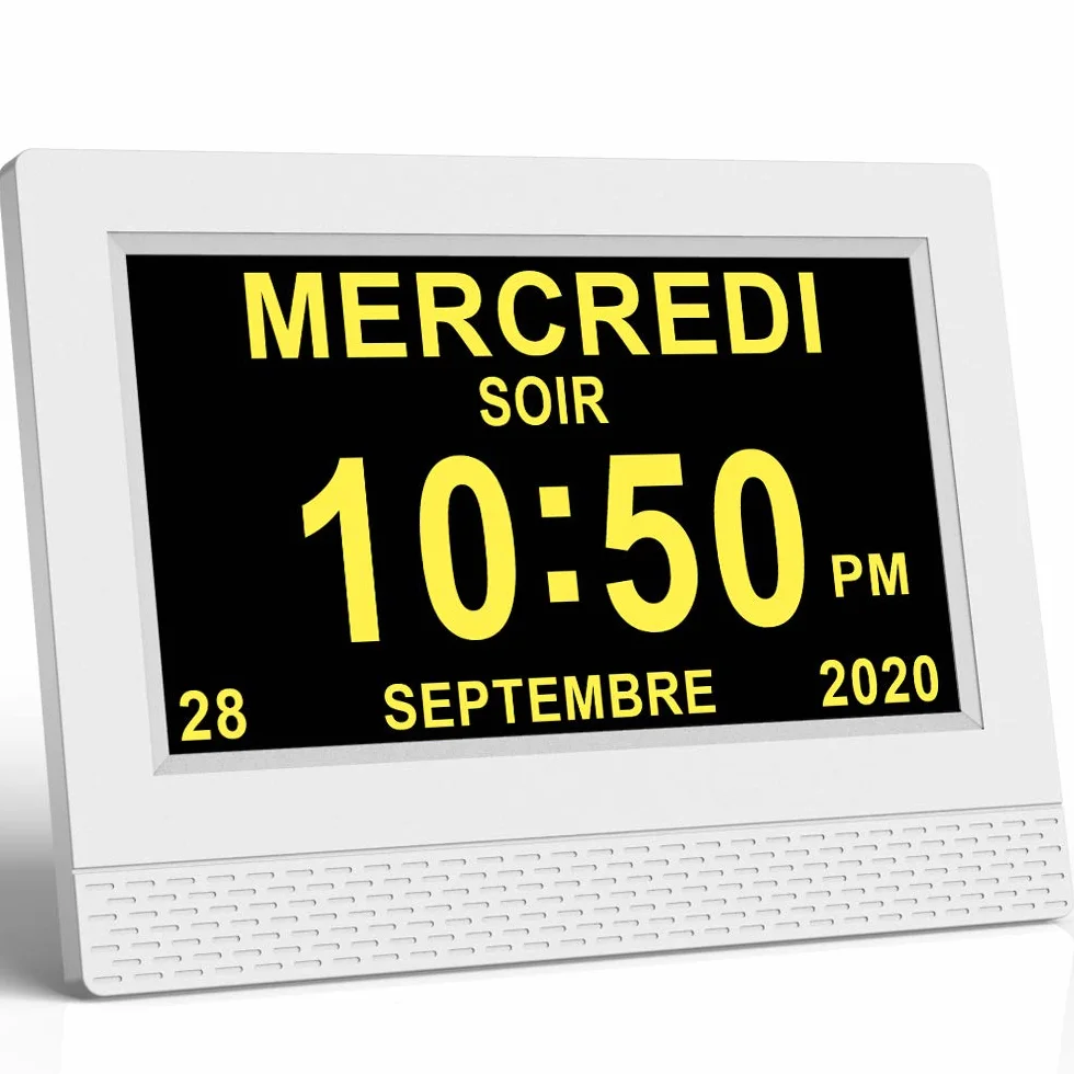 SINOIDEAS Horloge Numérique 7" LCD avec Date, Jour et Heure pour Alzheimer Démence