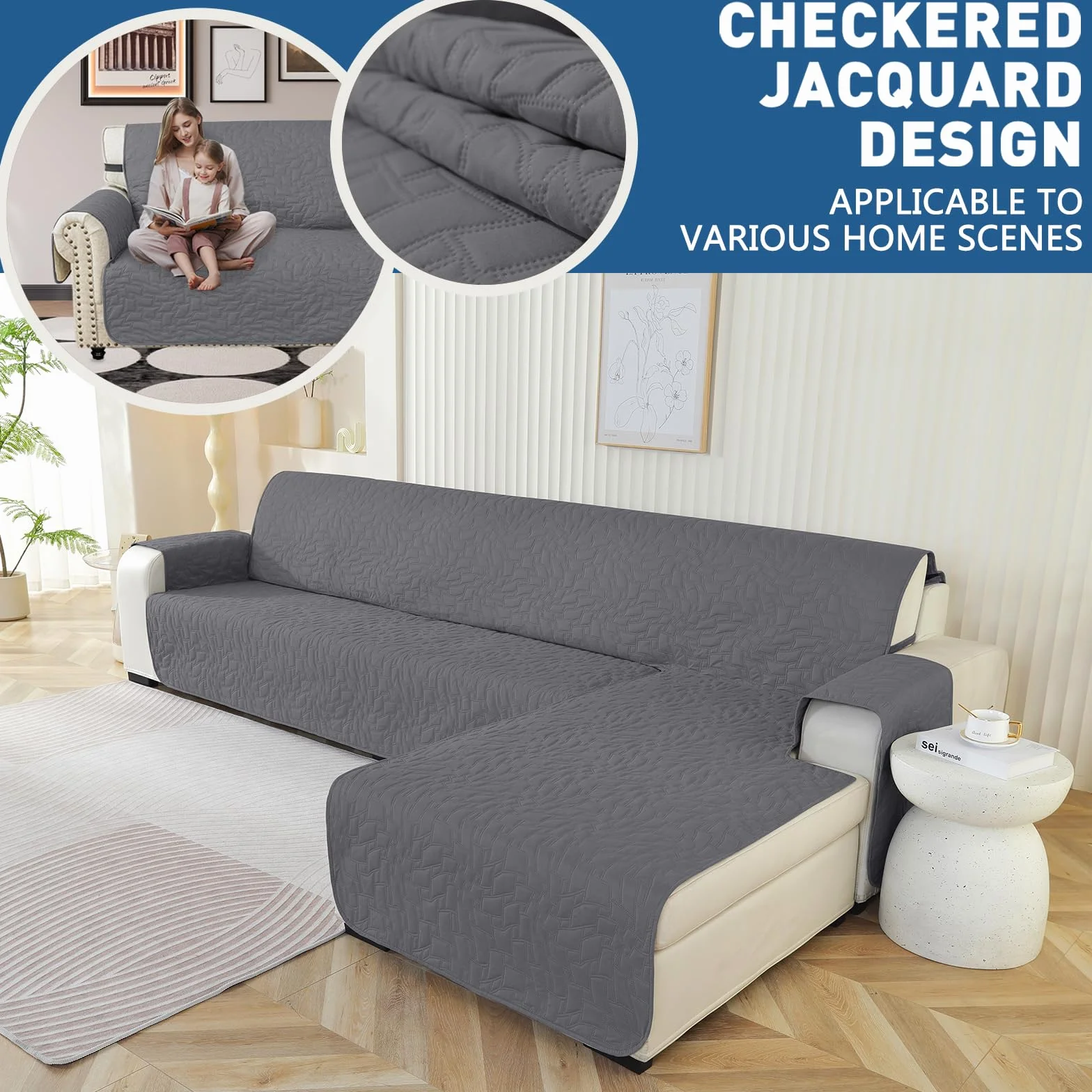 Ystyle Housse De Canapé d'angle 3 Places Impermeable avec Accoudoirs 255cm Gris Clair