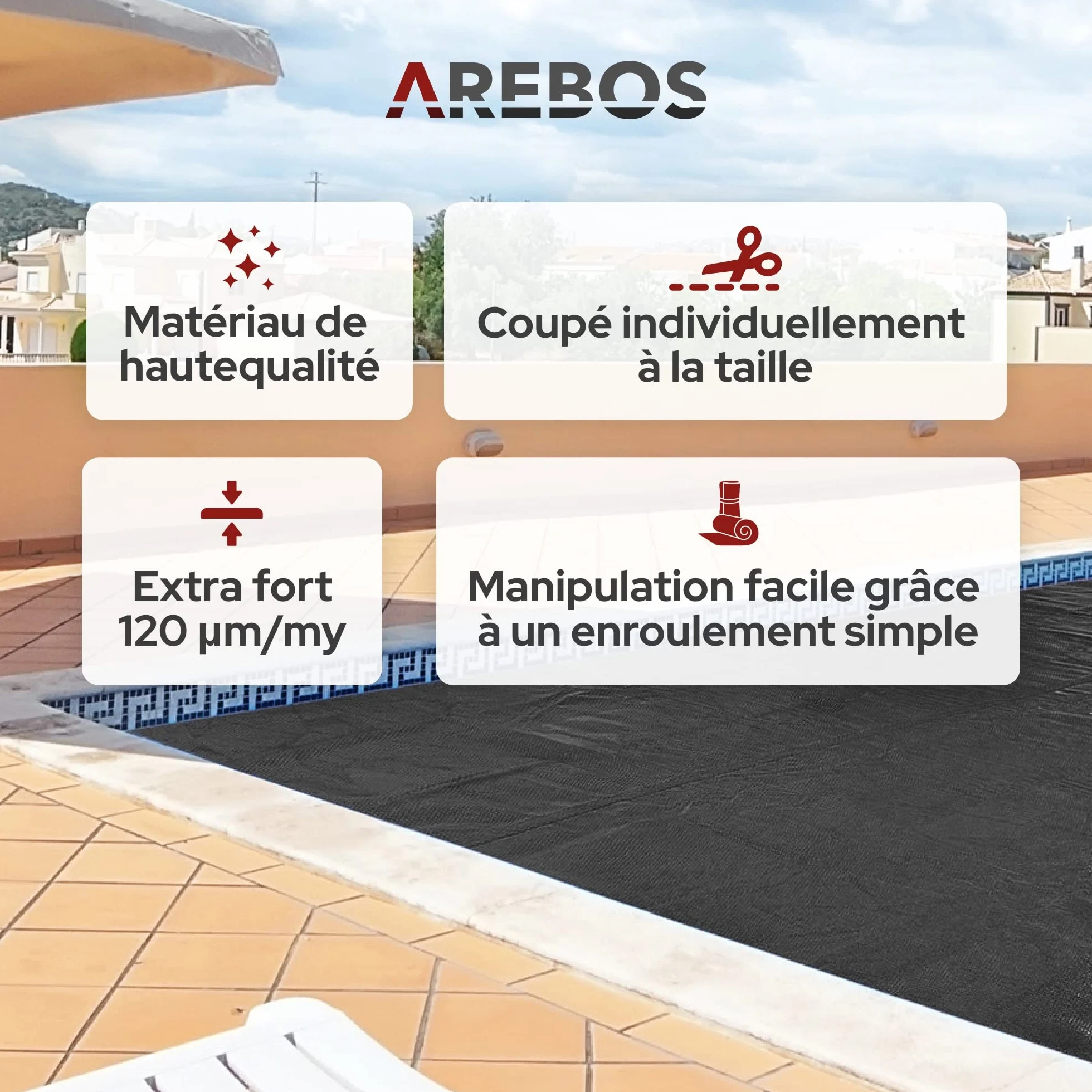 Arebos Bâche Solaire de Piscine Rectangulaire 5,49 x 2,74 m Noir 120 µm