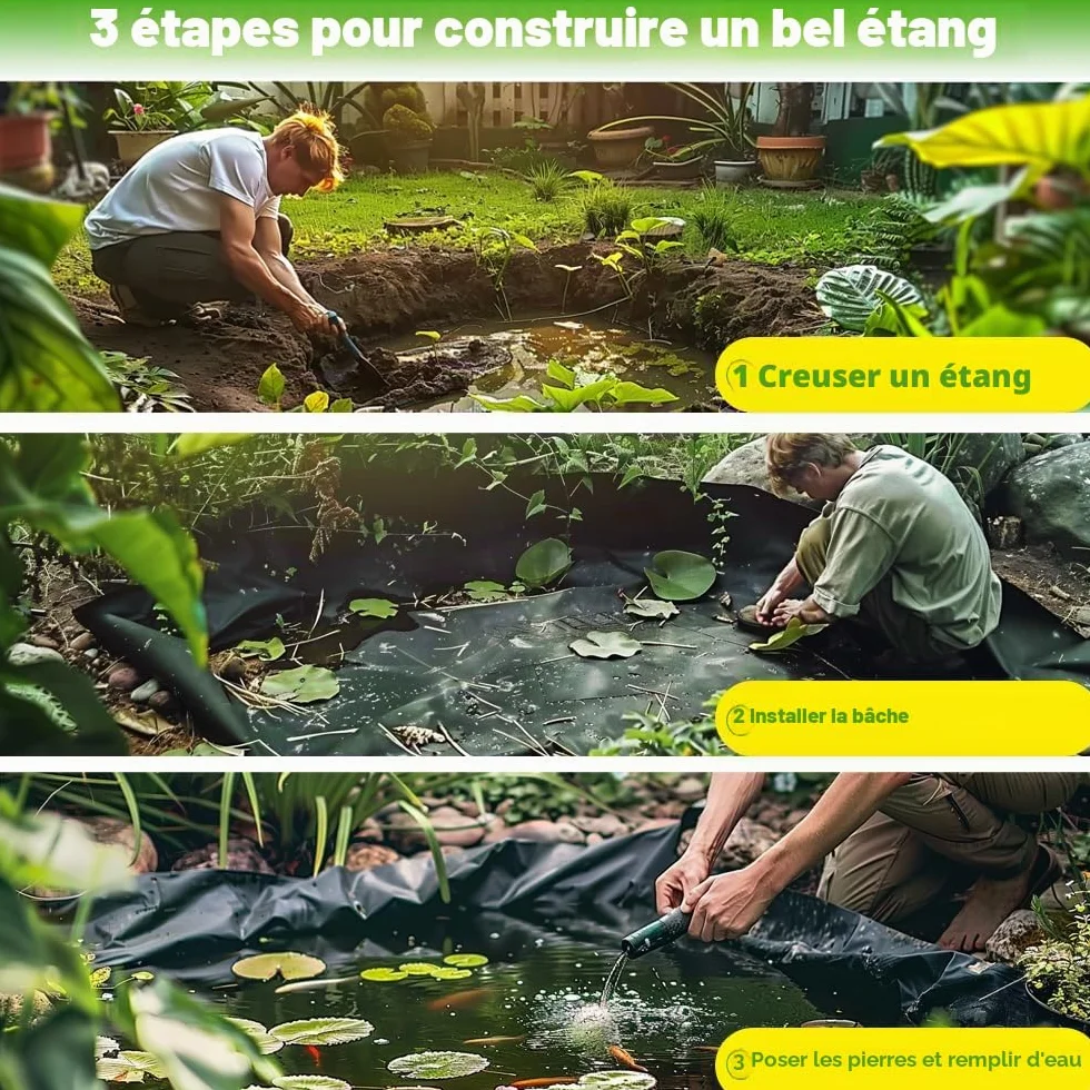 Bassin HDPE Noir 0,2 mm Imperméable Résistant aux Intempéries 150x200 cm