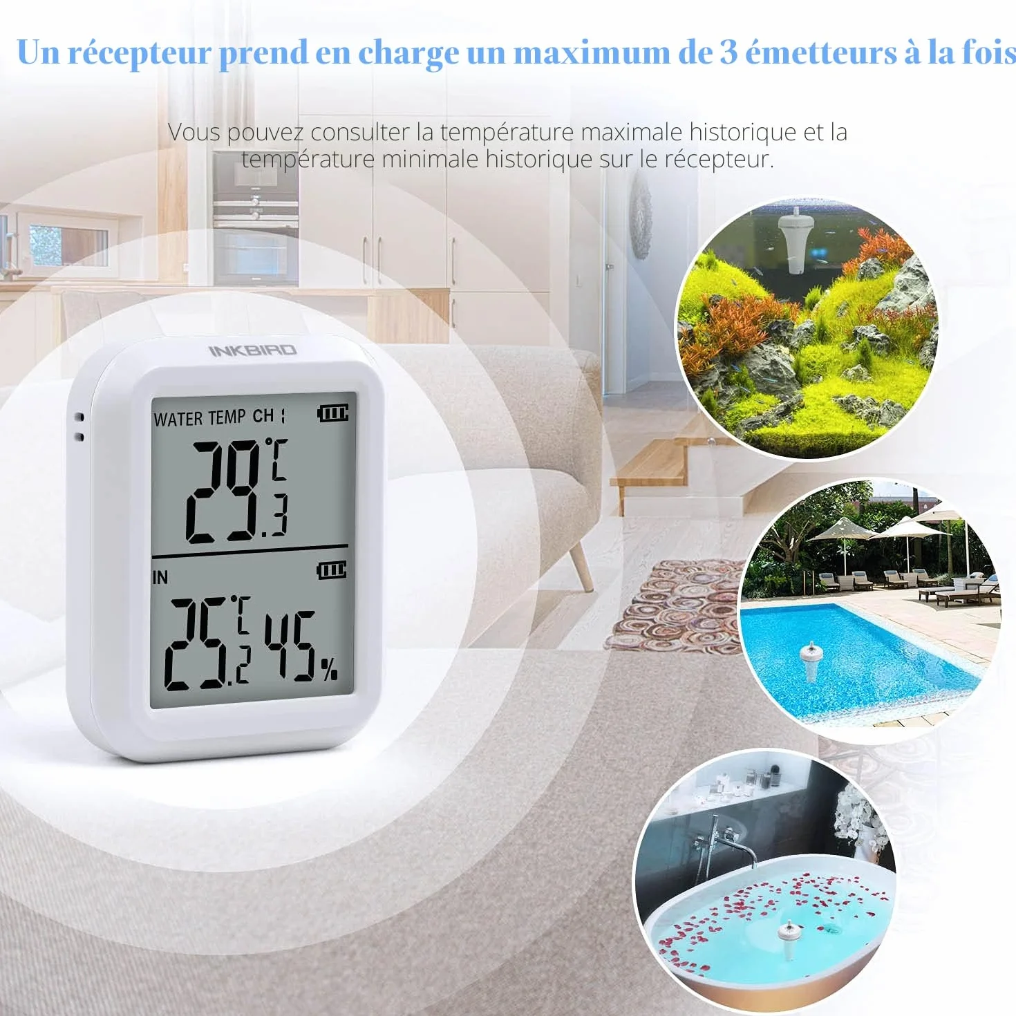 Inkbird Termometr Pływający Basen Bezprzewodowy LCD Cyfrowy Zewnętrzny Wewnętrzny Akwarium SPA Staw