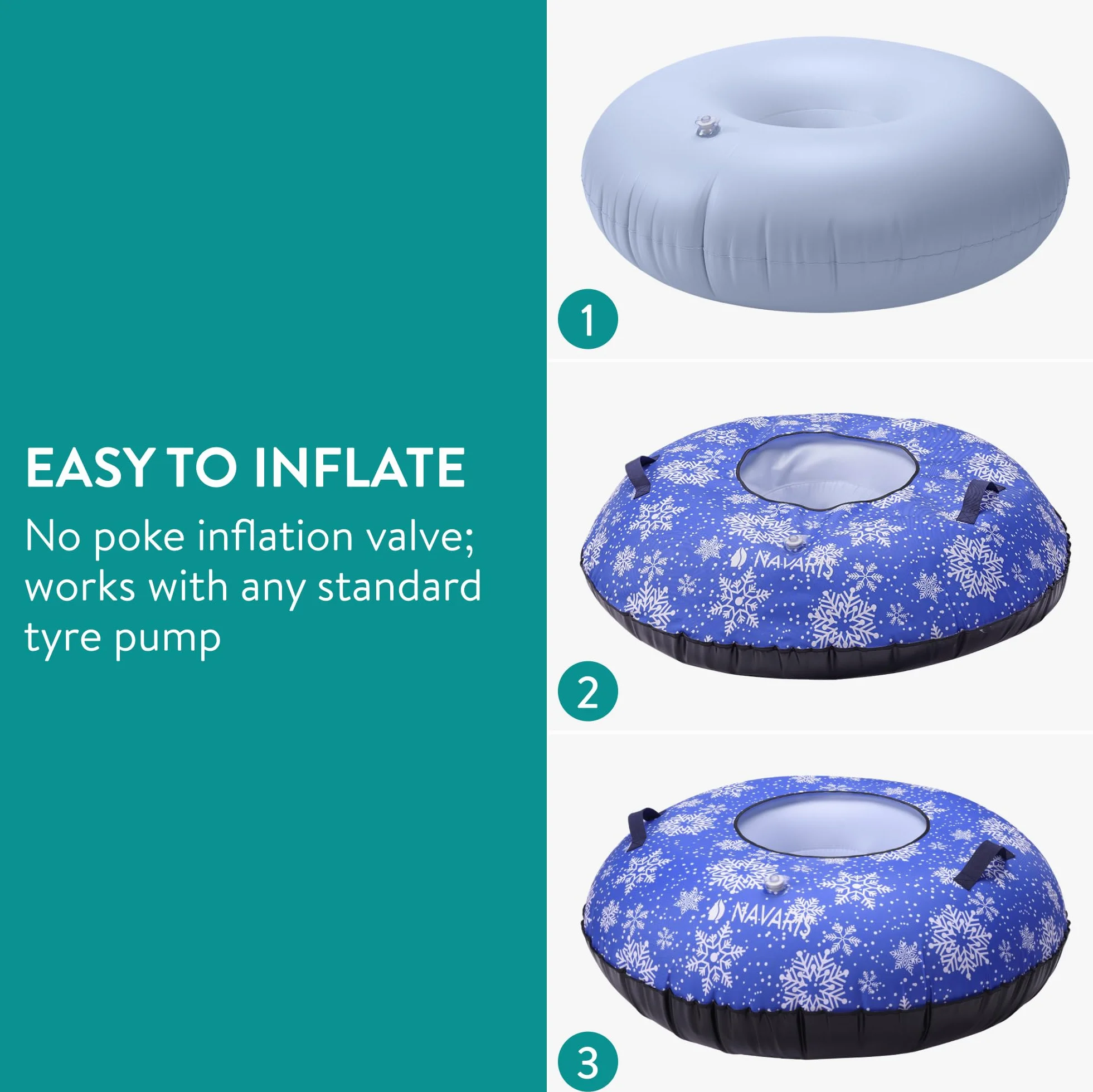 Navaris Tube à Neige Gonflable - Luge Gonflable 100 cm en Polyester avec Sangle de remorquage et poignées intégrées - Charge maximale 90 kg