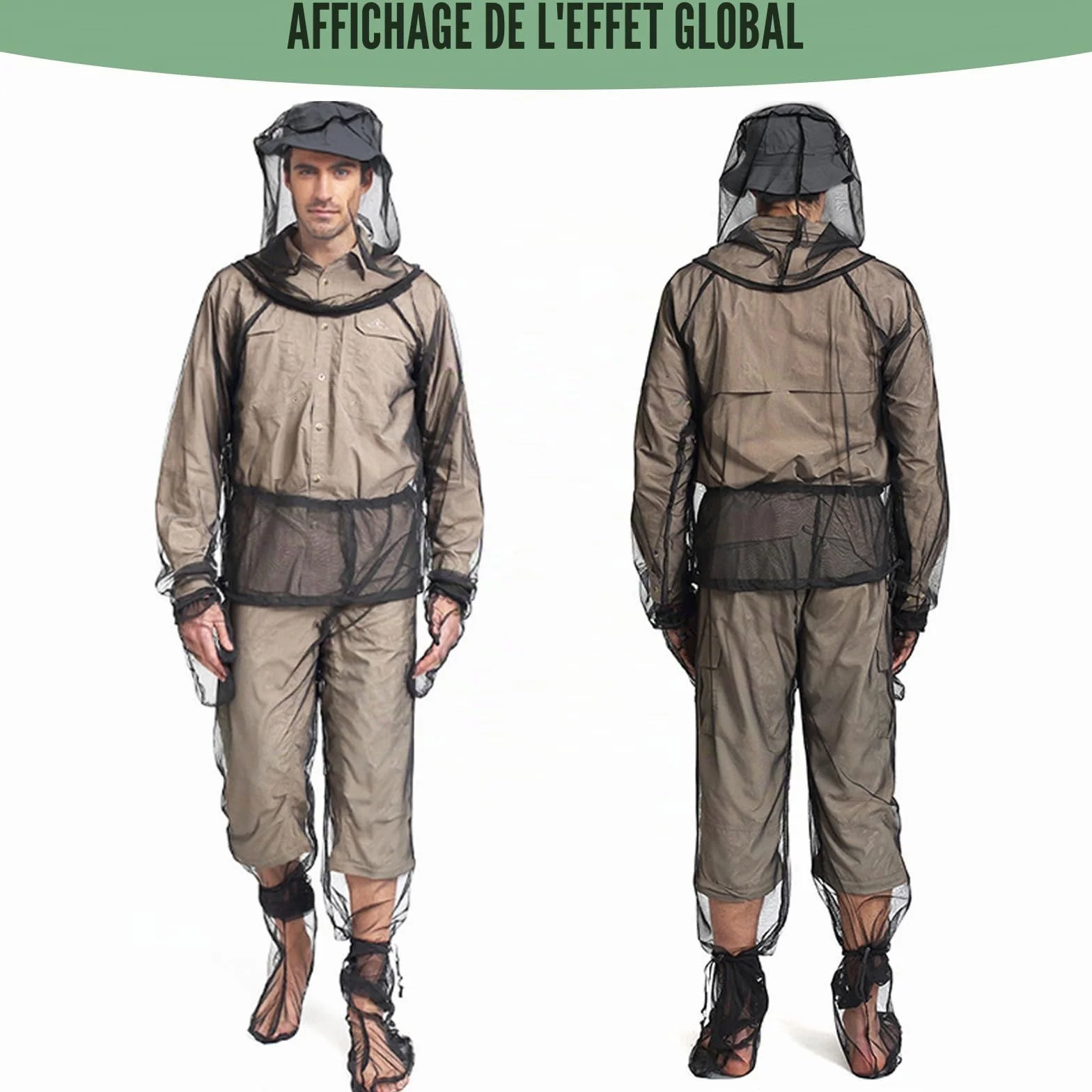 Lot de 5 combinaisons anti-moustiques avec chapeau de moucheron, protection contre les moustiques, filet léger en maille, vêtements d'été avec veste, gants, pantalon pour la pêche, le camping, la