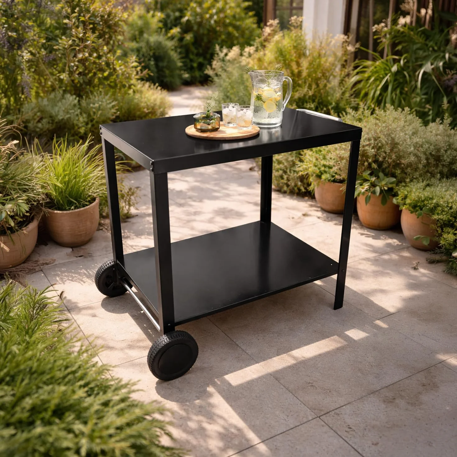Happy Garden Desserte PORTIMAO Noire pour Plancha Acier avec Roues