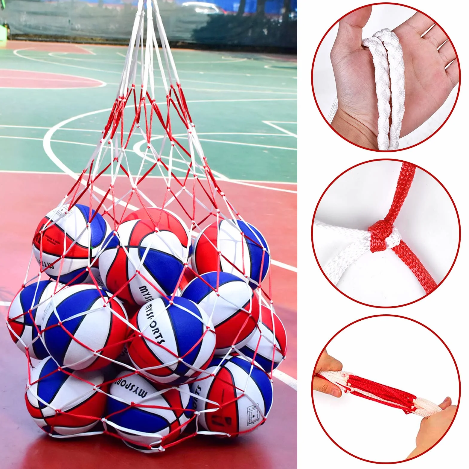 Vegena Lot de 4 filets pour balles de 10 à 15 balles - Portable - En nylon - Pour football, basketball, volley-ball, rugby, handball