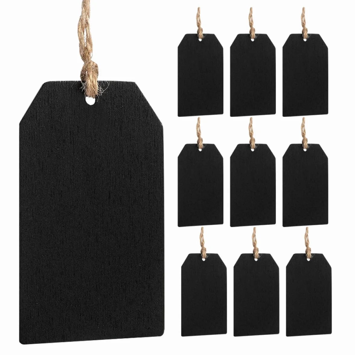 NUOBESTY 32pcs Étiquettes Mini Ardoise en Bois Foncé Double Face Effaçables avec Cordelette