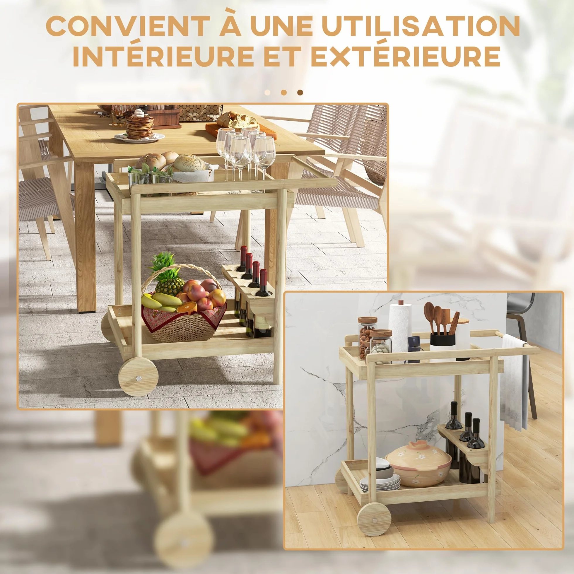 Outsunny Desserte de Jardin Chariot Barbecue en Bois 78x58,5x75 cm