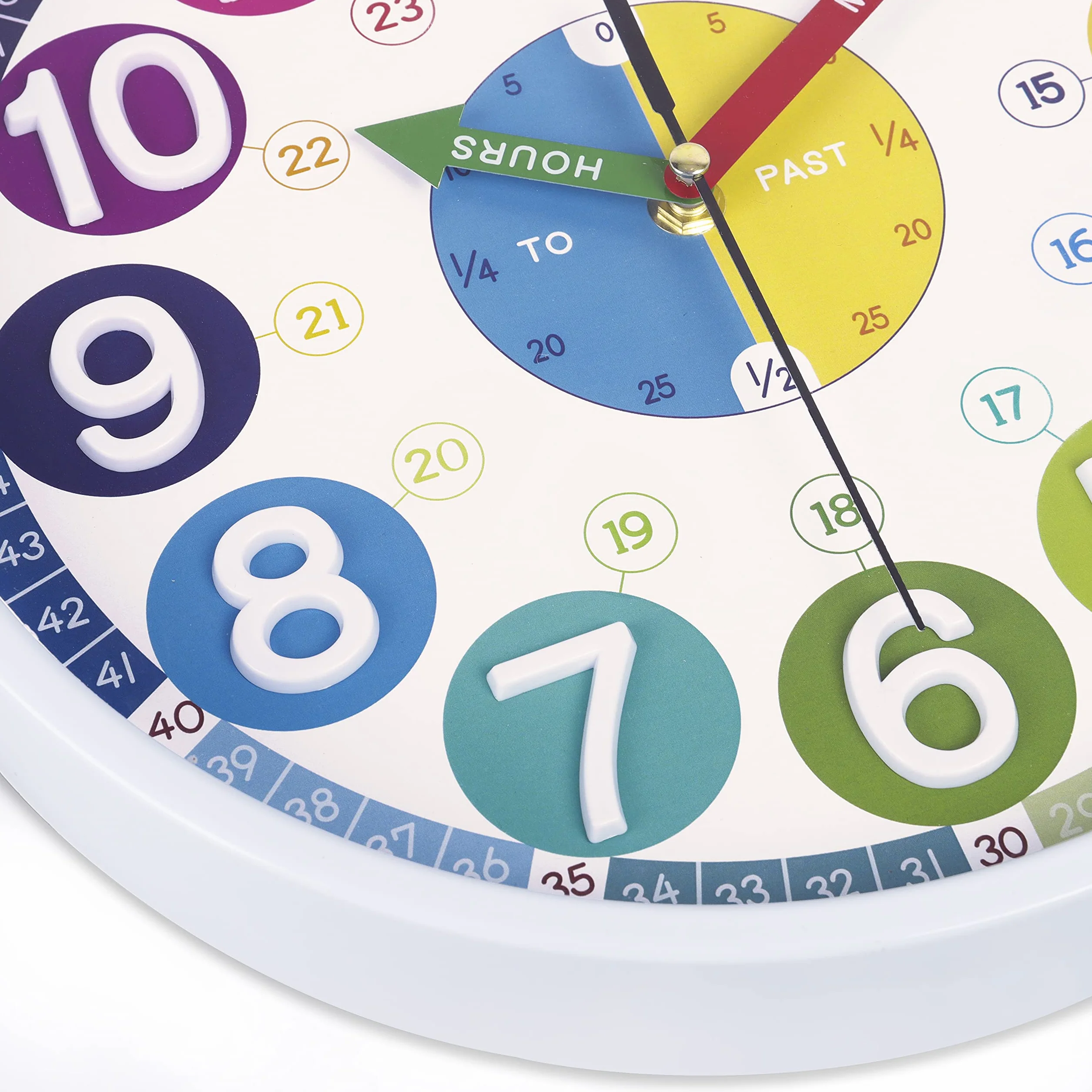 Horloge Murale Enfant Apprentissage Colorée 3D Chiffres Facile à Lire 30 cm