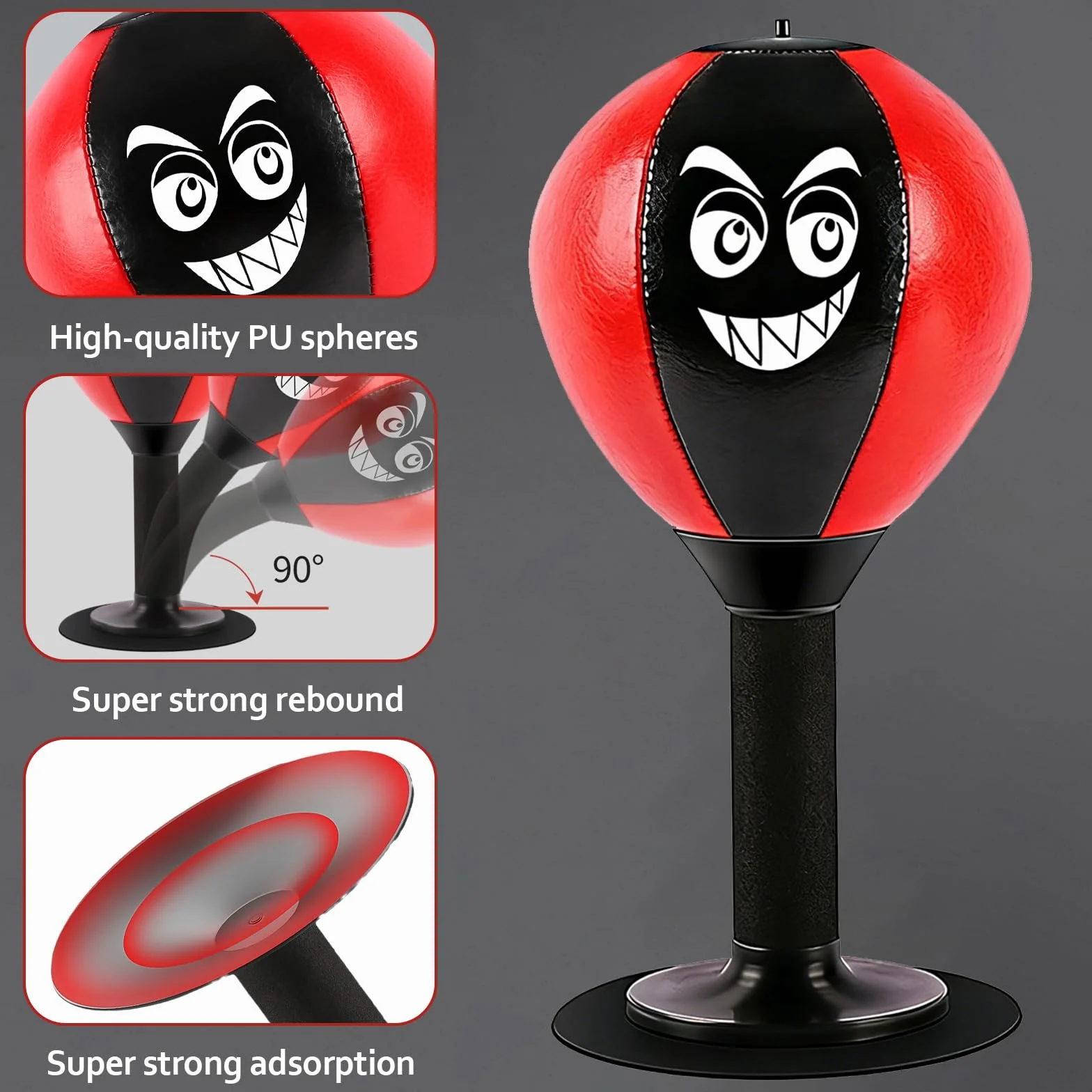 Punching Ball Bureau Gonflable, Sac de Frappe Bureau Ventouse Puissante et Pompe à Air Incluses, Sac de Boxe avec Ressort,Aide à Détendre et à Réduire Le Stress, pour Murs, Carrelage, Bureaux