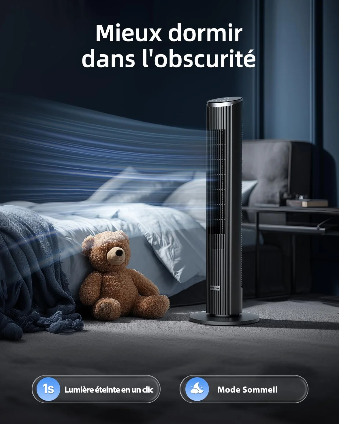 Ateroll Ventilateur Colonne Silencieux 91cm Oscillant 90° Télécommande 4 Vitesses 3 Modes Minuterie 12H Écran LED