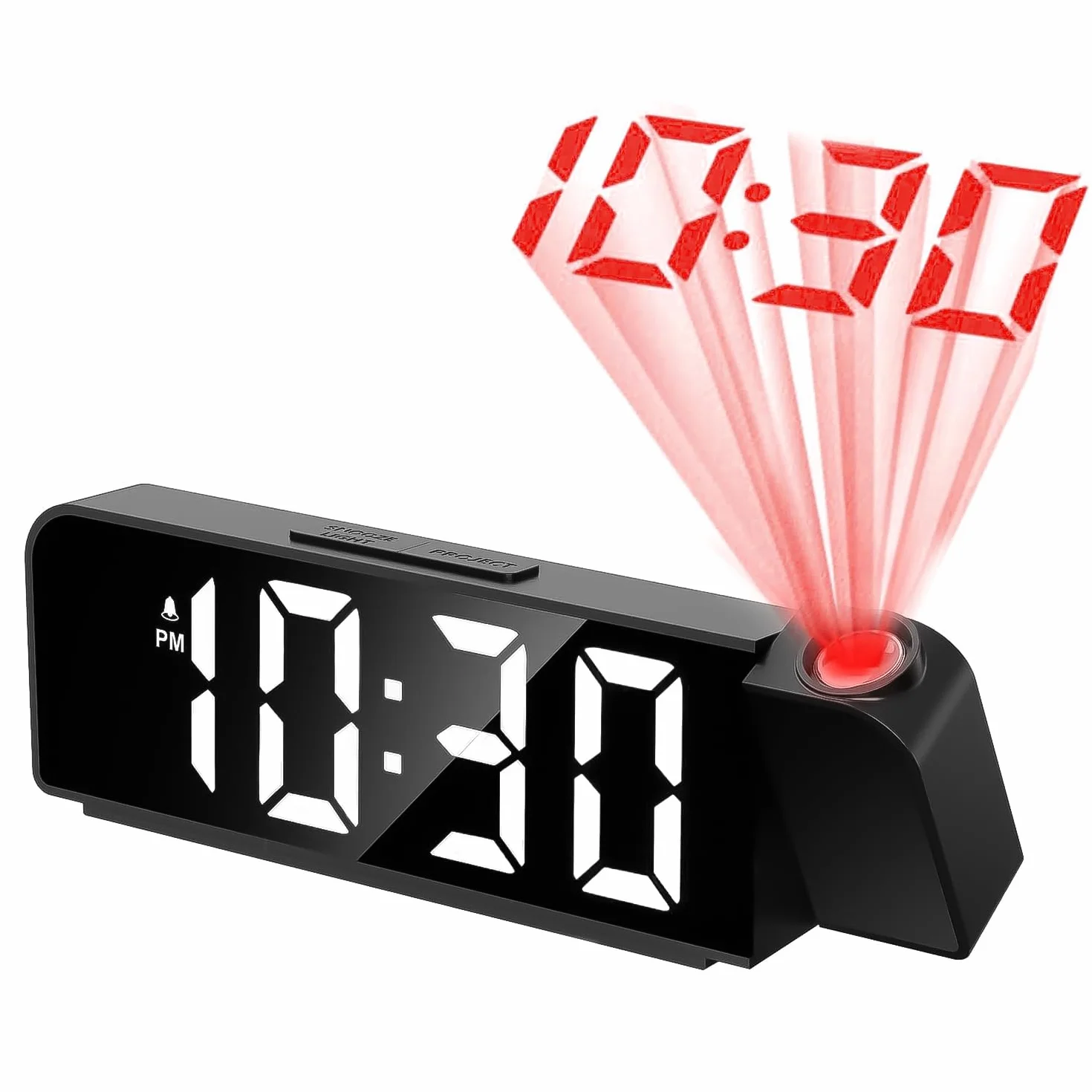 Réveil Projecteur Plafond avec Température, Horloge Numérique LED Projection 180° Luminosité Réglable