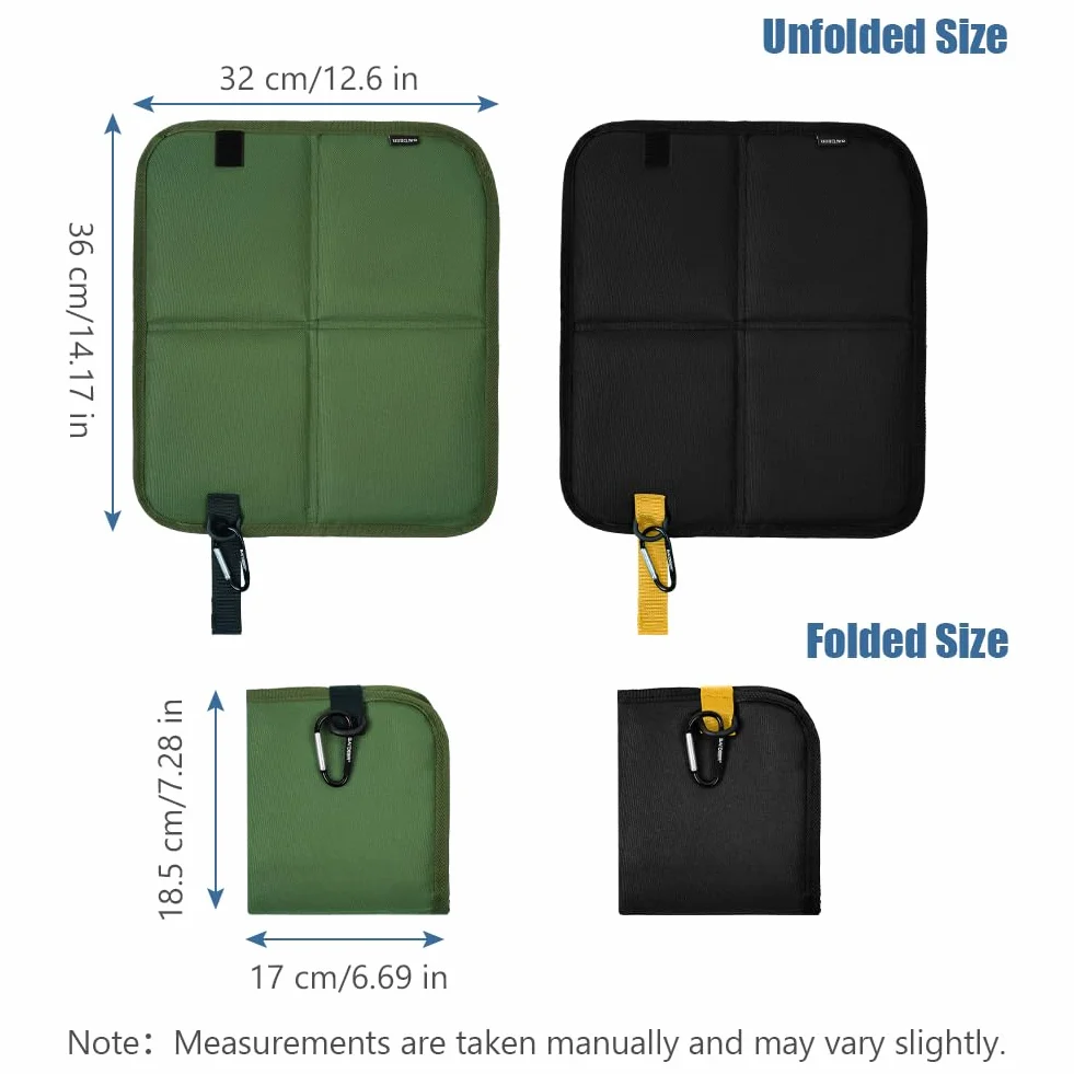 HOTUT Lot de 2 Coussins de Siège d‘Extérieur Pliables - Tapis d’Assise Noir et Vert 4 Fois Pliant, Étanche et Isolé - pour Camping, Randonnée, Pique-Nique, Stade