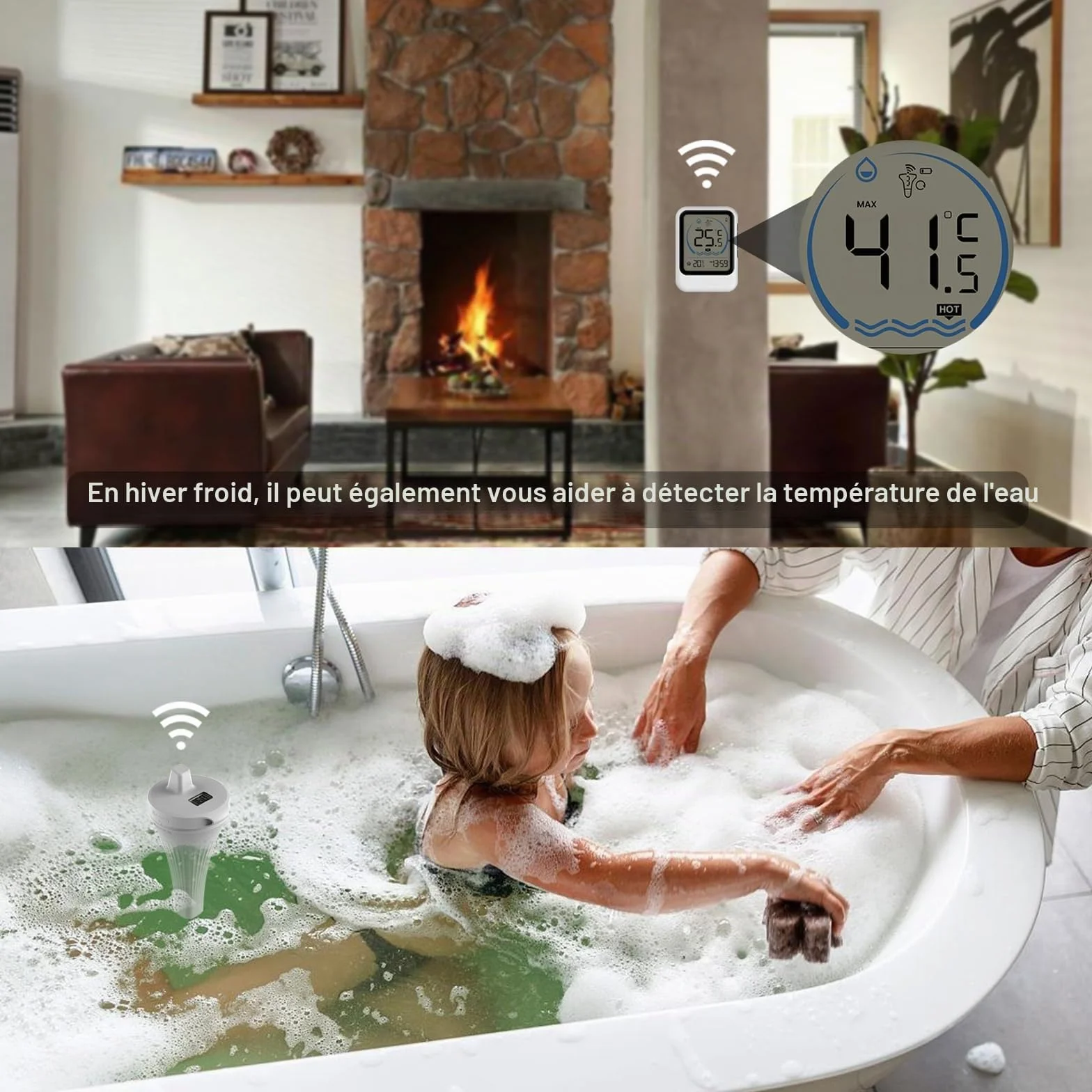 Thermomètre de piscine avec grand écran LCD, étanche IP67, flottant pour piscine, jacuzzi, spa